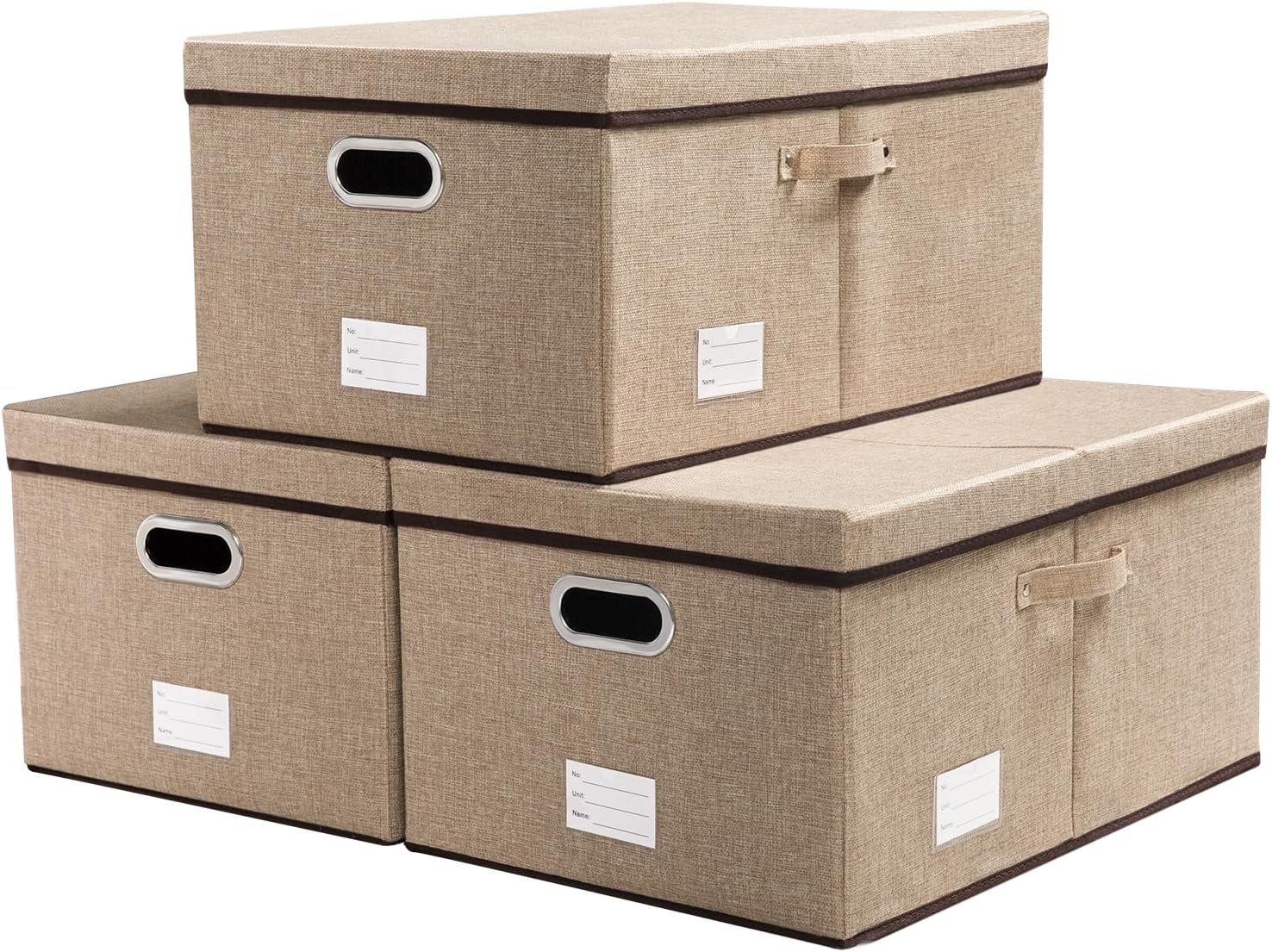 PRANDOM Storage Bins with Lids [3-Pack] Jute Fabric Foldable Storage Boxes Organizer Containers