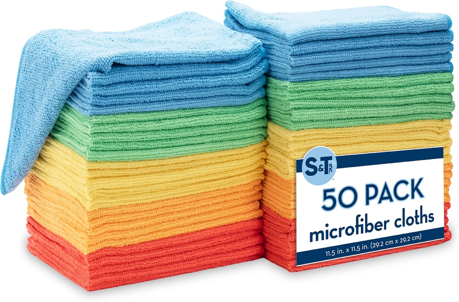 S&T INC. 50 Pack Microfiber Cleaning Cloth, Bulk Towels for Home, Reusable Microfiber Towels for