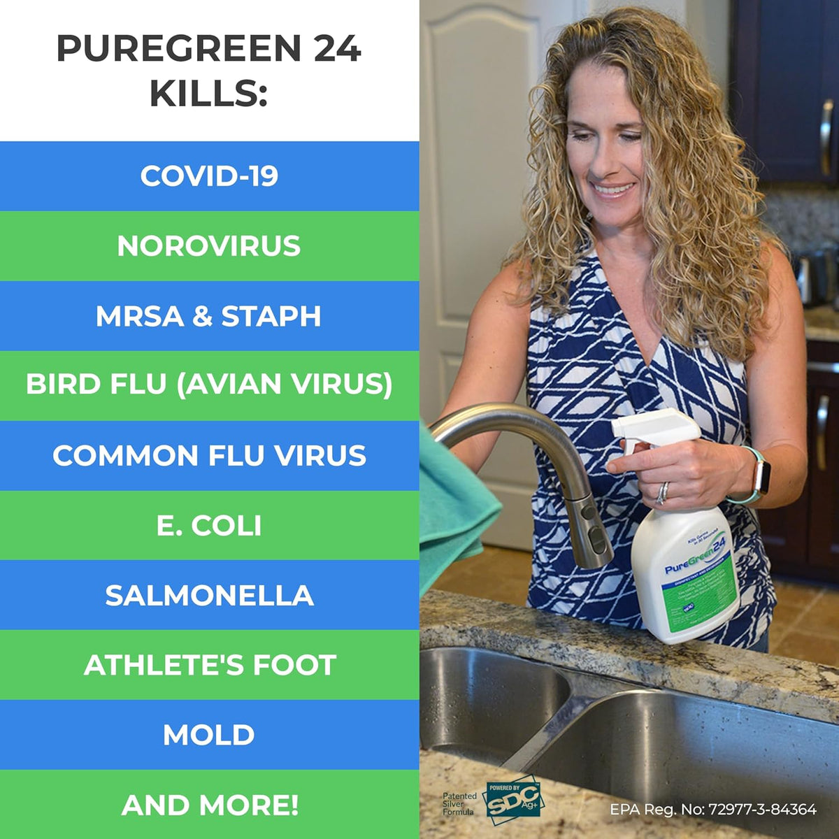 PureGreen24 Safe & Effective Disinfectant. Kills Deadly Germs including RSV COVID-19 Norovirus MRSA