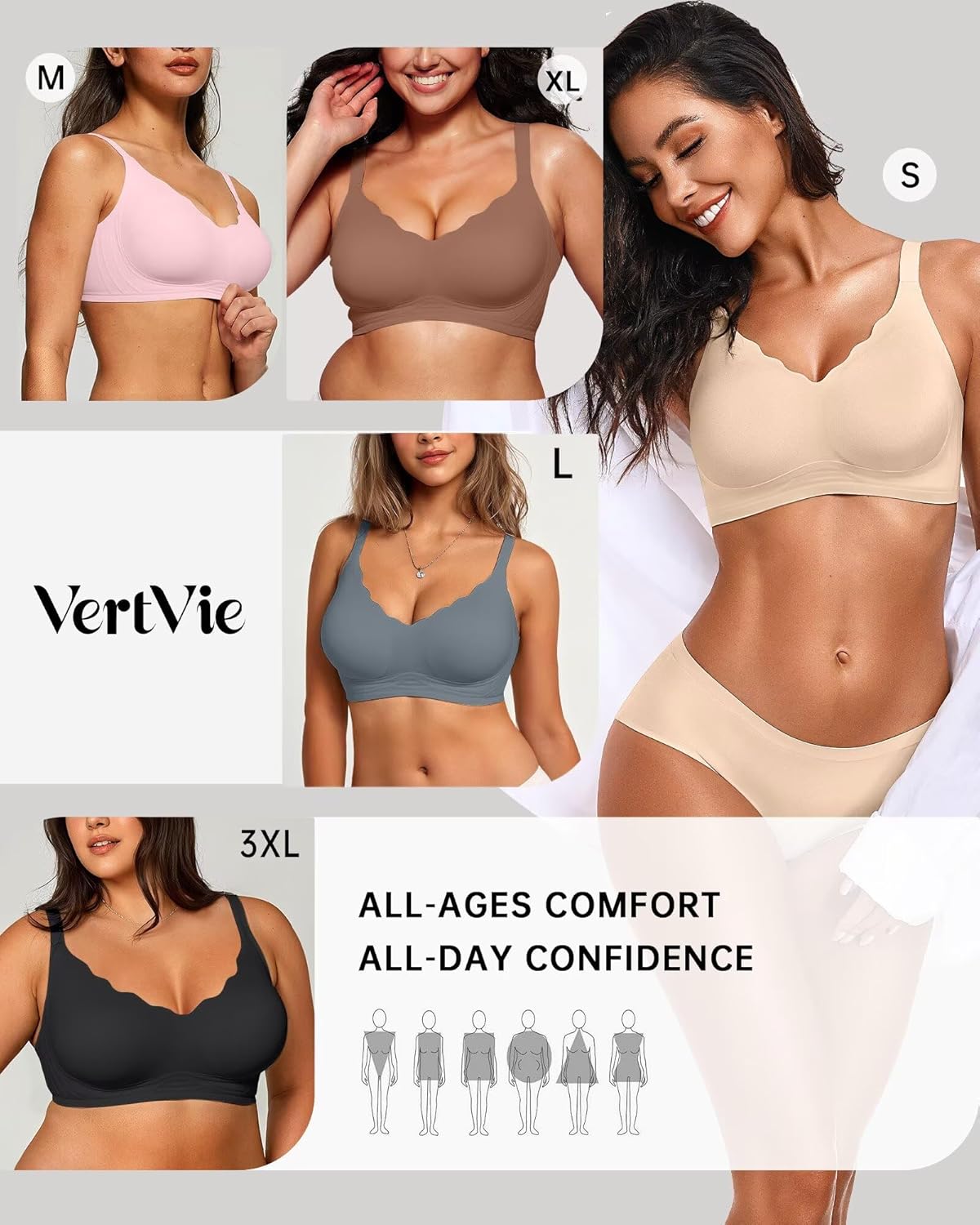 Vertvie Womens Seamless Bras No Underwire Supportive Wireless Push Up Full Coverage Bralette