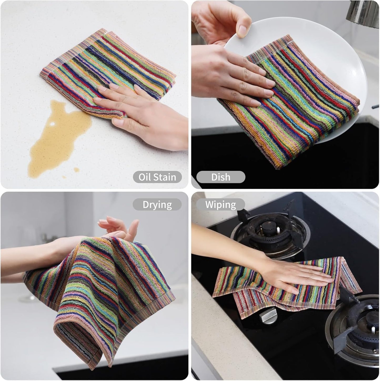Oeleky Kitchen Dishcloths for Washing Dishes, Ultra Absorbent Dish Rags, Cotton Cleaning Cloths