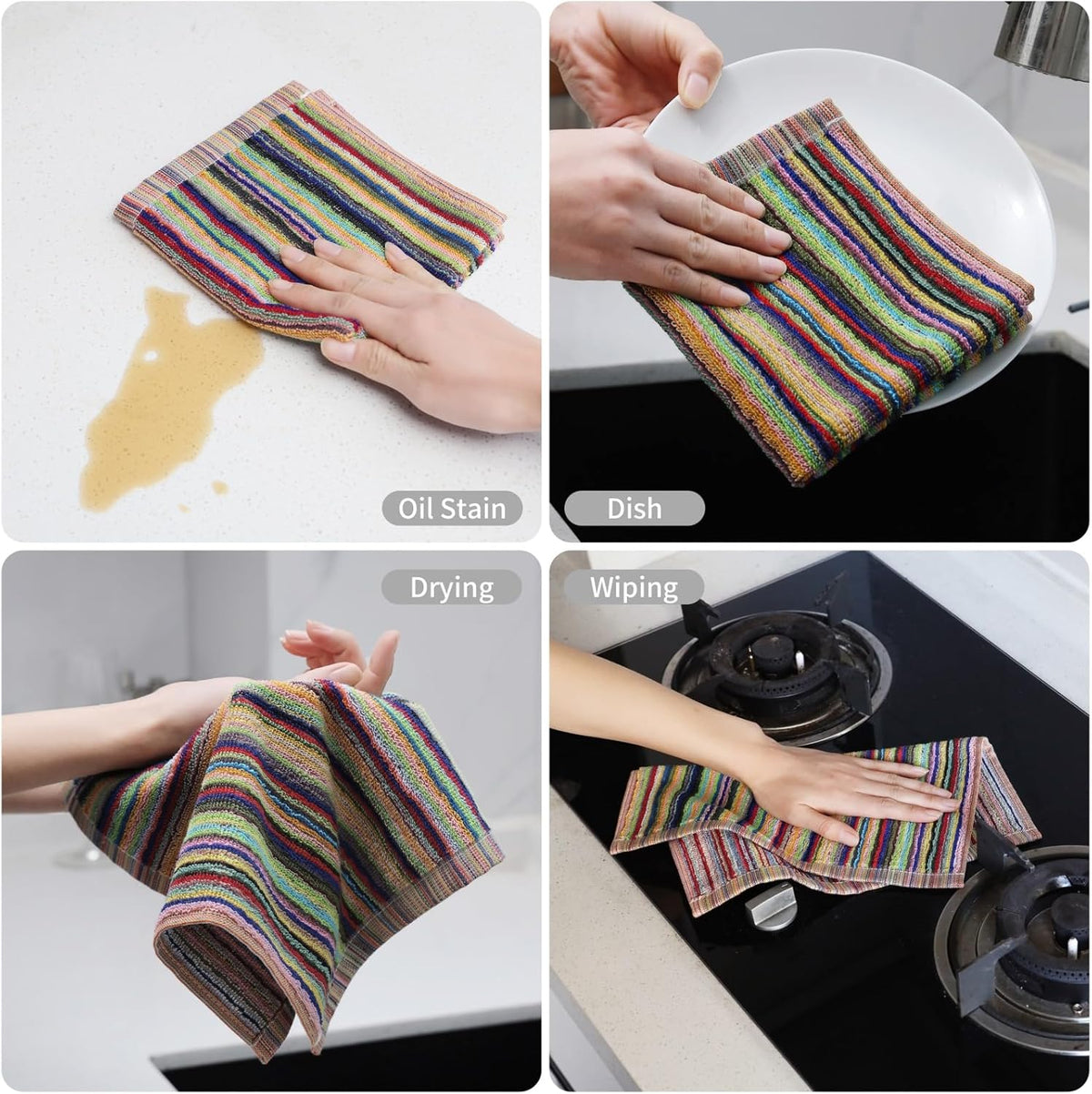 Oeleky Kitchen Dishcloths for Washing Dishes, Ultra Absorbent Dish Rags, Cotton Cleaning Cloths