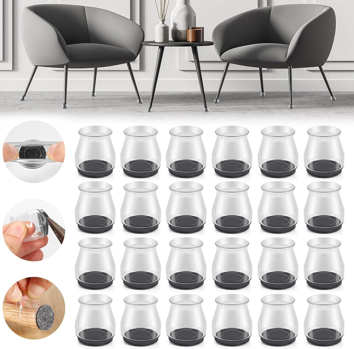 24PCS Upgraded Silicone Chair Leg Floor Protectors for Hardwood Floors, Furniture Sliders for Chair
