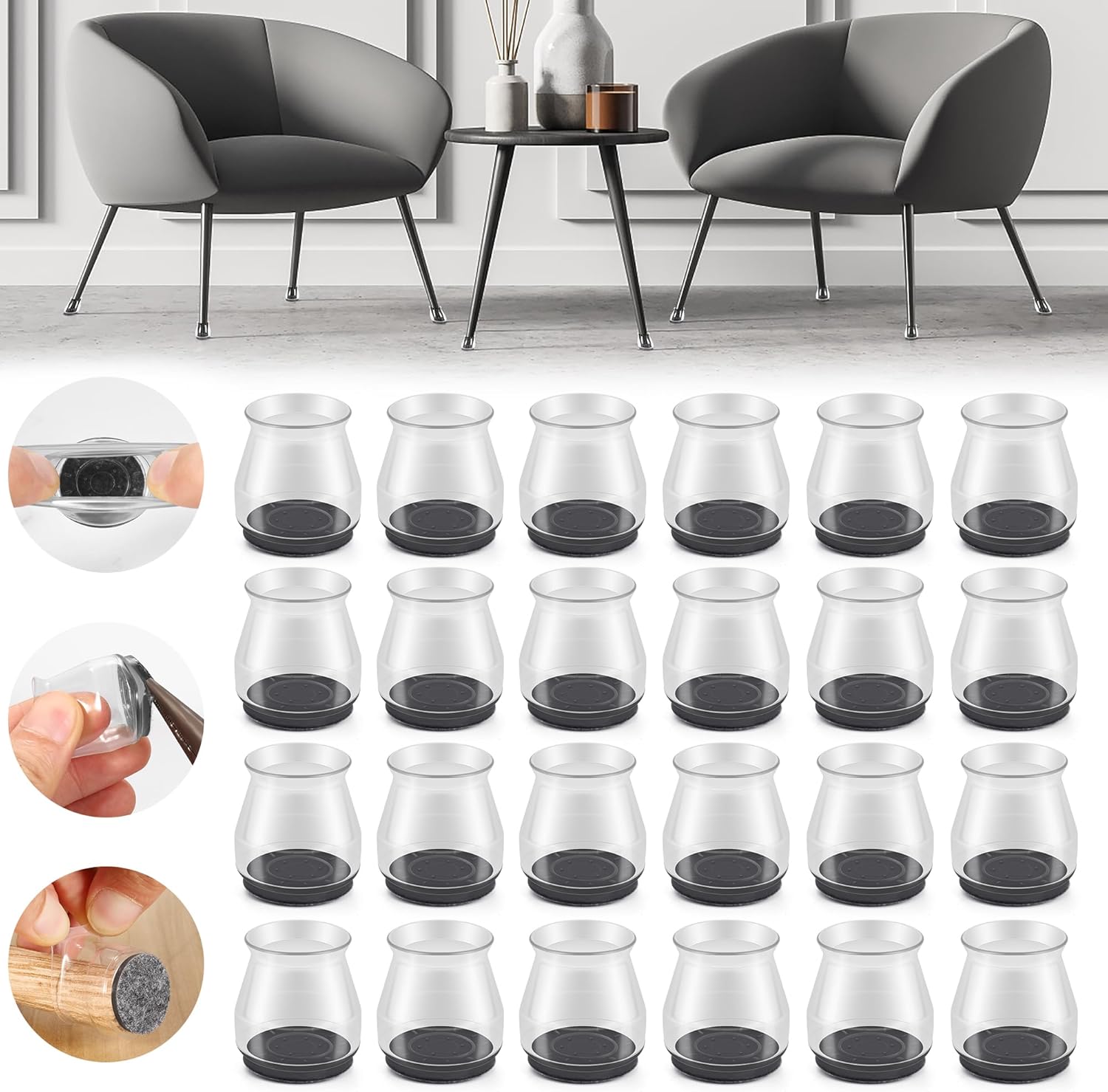 24PCS Upgraded Silicone Chair Leg Floor Protectors for Hardwood Floors, Furniture Sliders for Chair