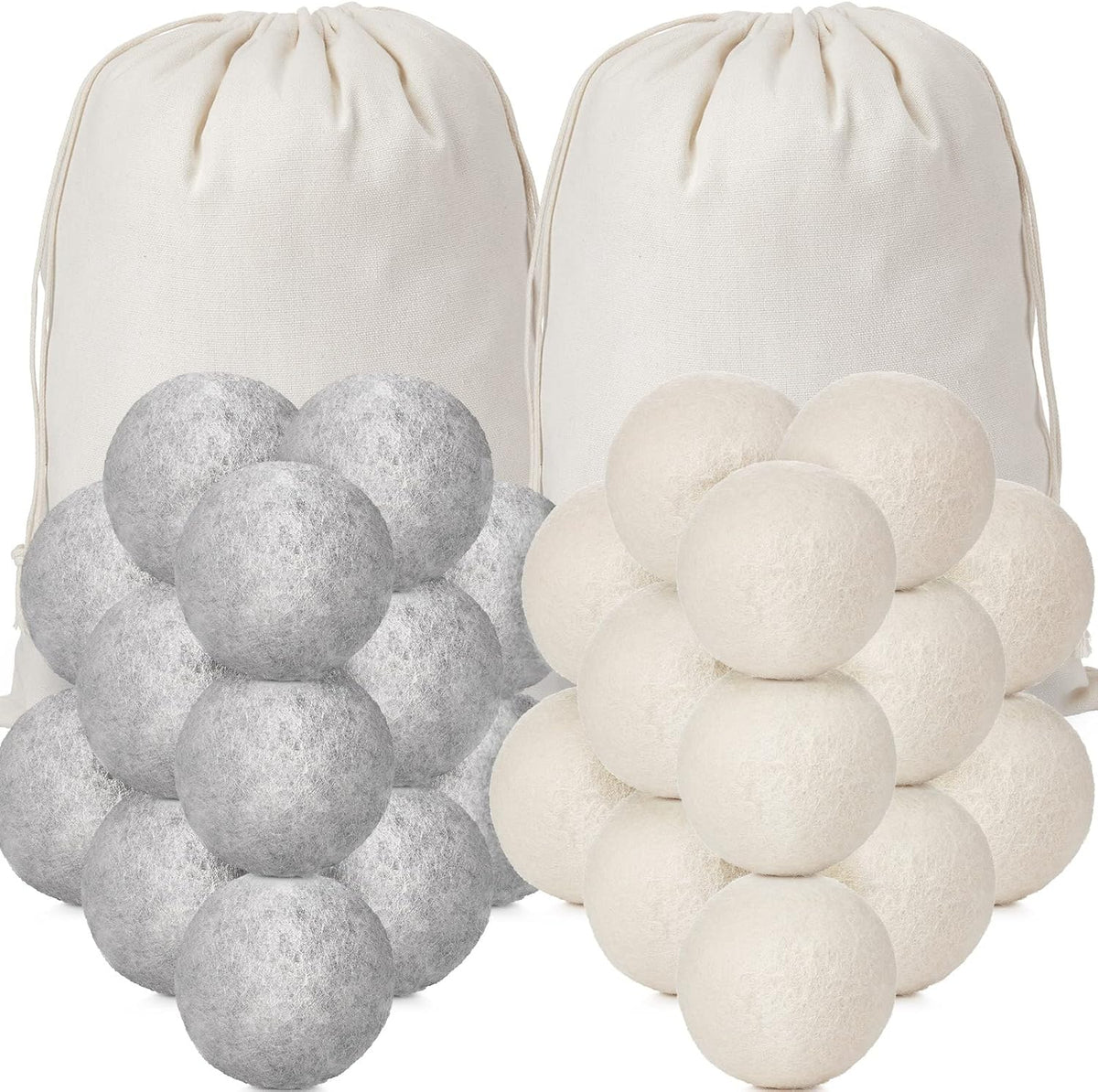 Roowest 56 Pieces Wool Dryer Balls Set 54 Reusable Wool Balls with 2 Muslin Bags Wool Laundry Balls