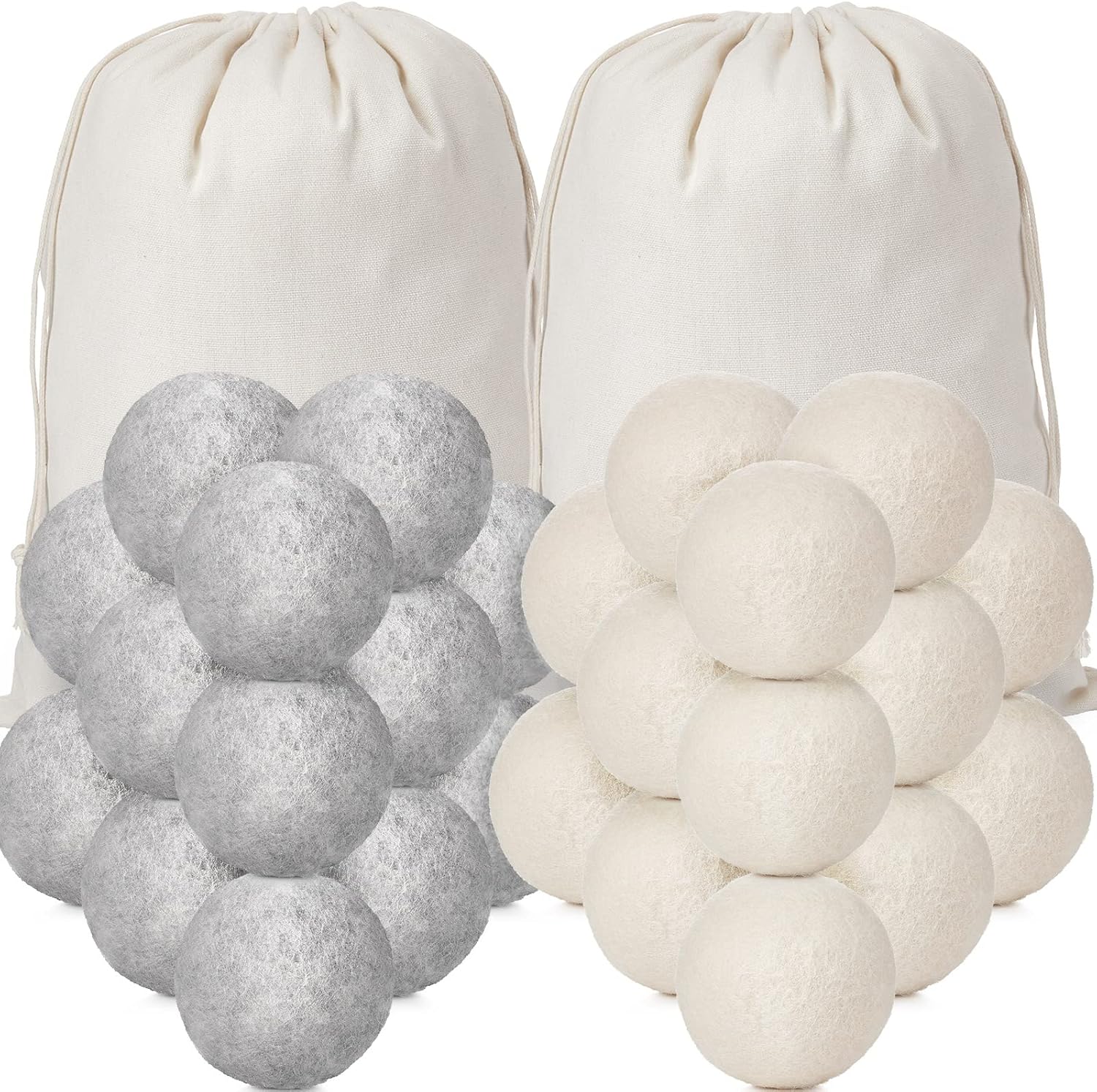 Roowest 32 Pieces Wool Dryer Balls Set 30 Reusable Wool Balls with 2 Muslin Bags Wool Laundry Balls