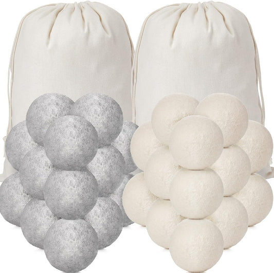 42 Pieces Wool Dryer Balls Set 40 Reusable Wool Balls with 2 Muslin Bags Laundry Balls Fabric