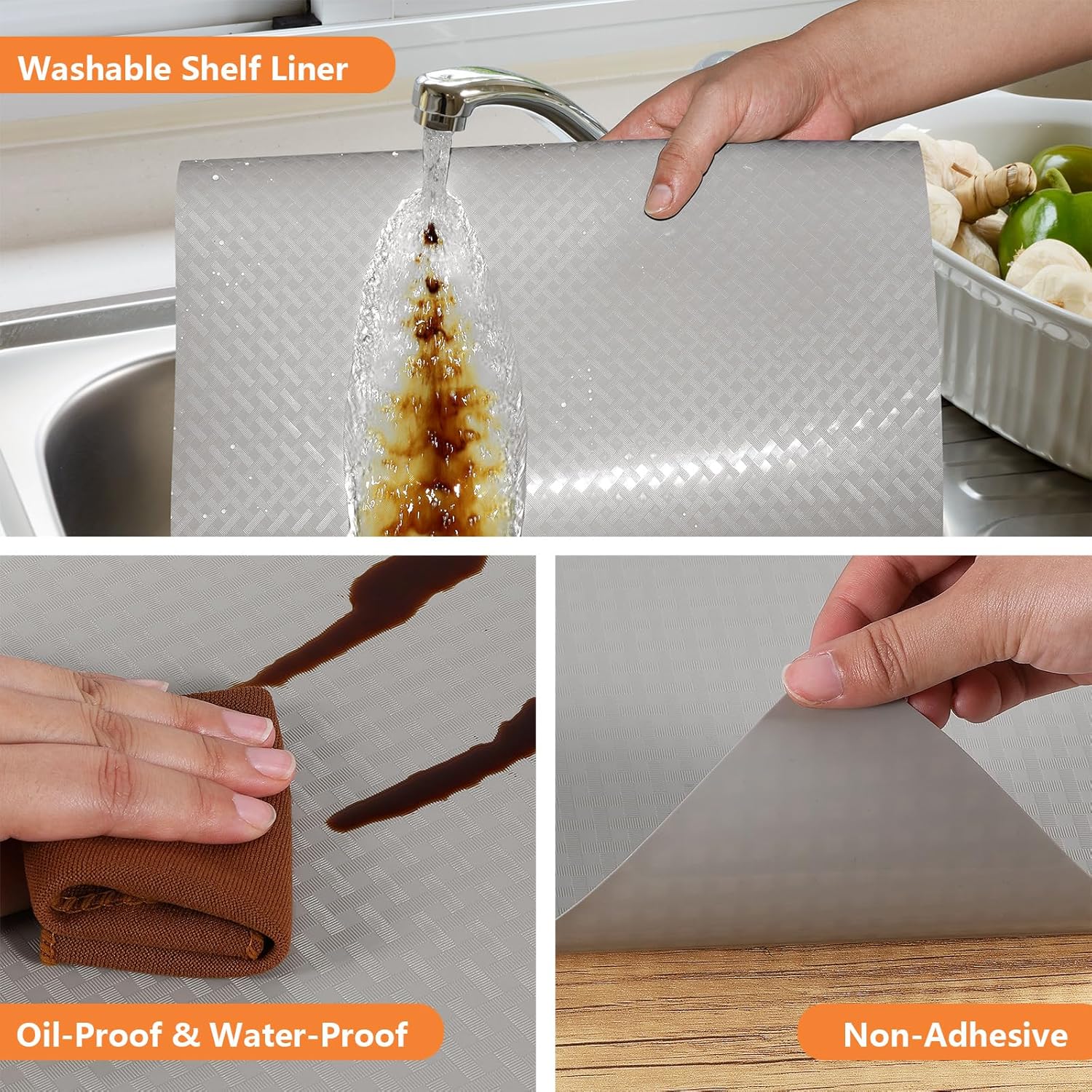 Light Gray Shelf Liners for Kitchen Cabinets Refrigerator Liners Waterproof & Oil-Proof Kitchen