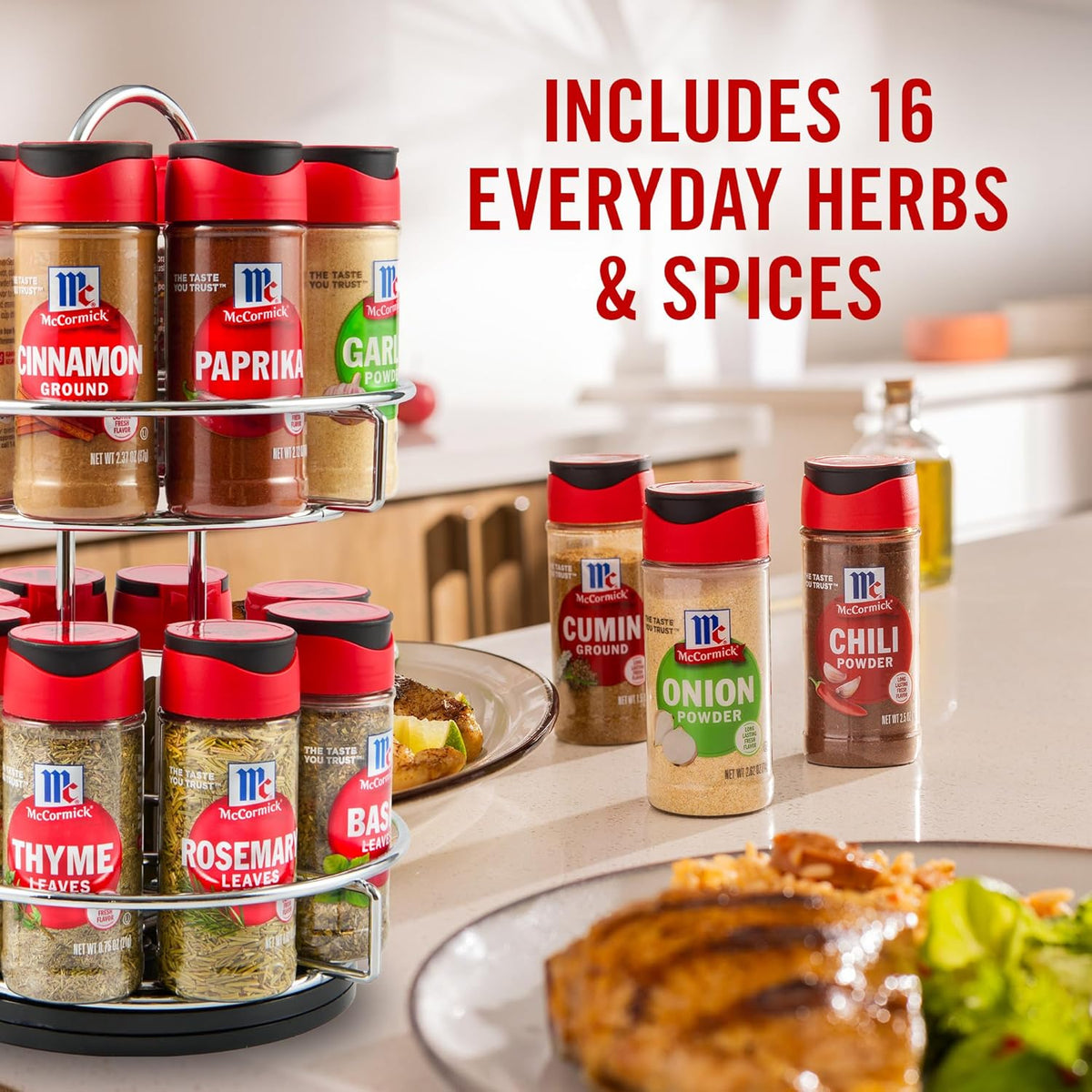 McCormick Spice Rack, Two Tier Chrome, Featuring 16 Herbs & Spices for Everyday Cooking, Great Gift