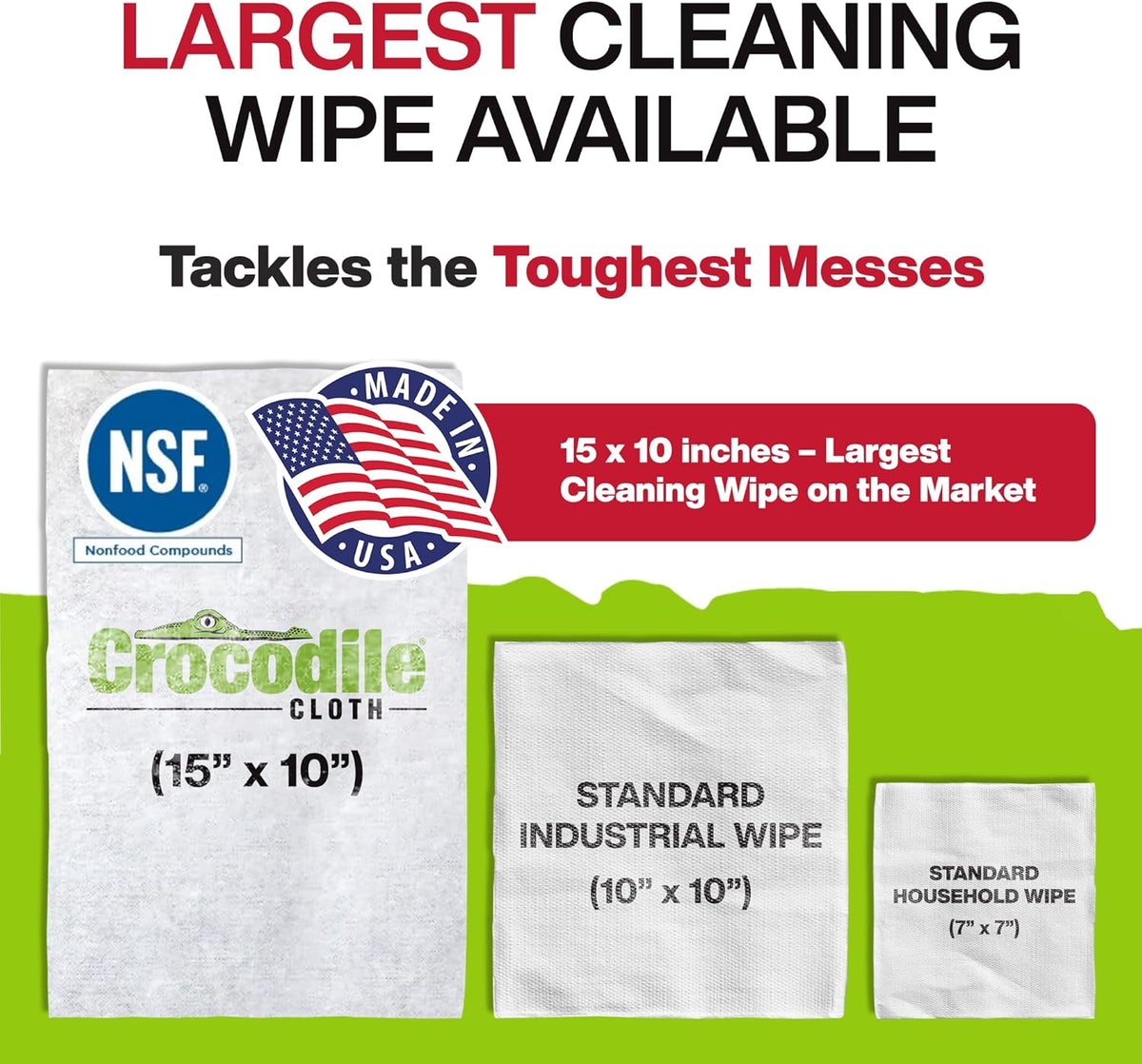 Crocodile Cloth PowerSCRUB Cleaning Wipes – 80 (15" x 10") Dual-Surface Cloths, Heavy-Duty, Moist