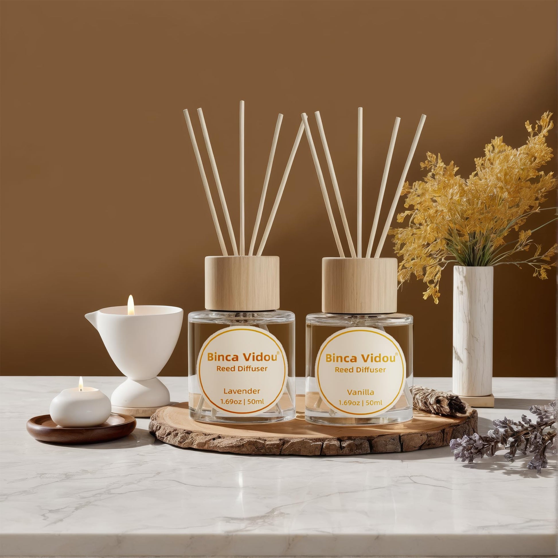 Reed Diffuser Set, Binca Vidou Lavender & Vanilla Natural Scent Oil Diffusers with Sticks for Home