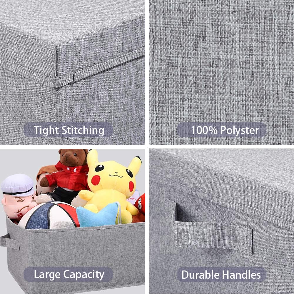 HOONEX Linen Foldable Storage Bins with Lids, 2 Pack, Storage Boxes with Carrying Handles and
