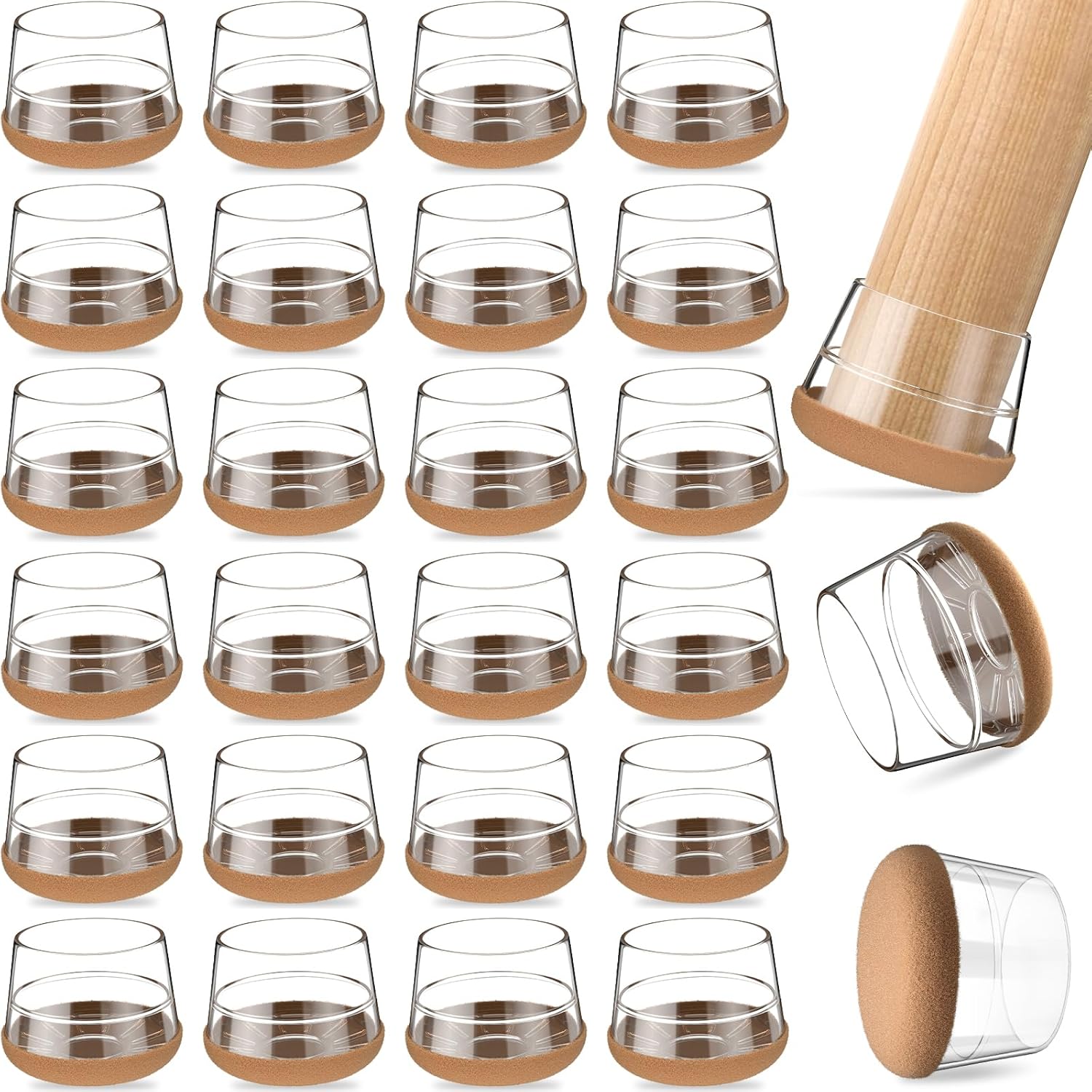 24 PCS Silicone & Felt Chair Leg Floor Protectors for Hardwood Floors - Furniture Pads, Chair Leg