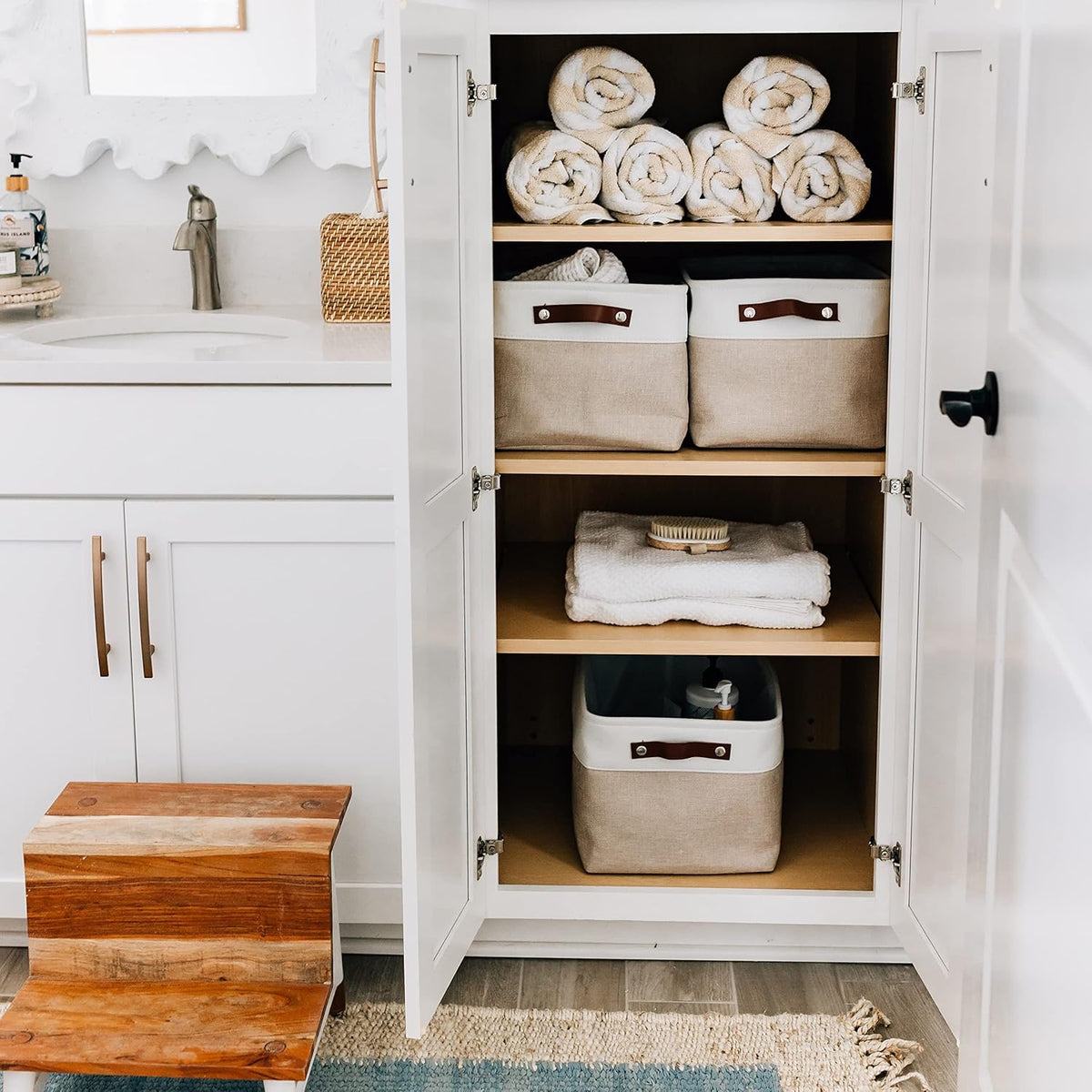 OrganiHaus Large Fabric Storage Baskets for Shelves 3 Pack, 15x11in Closet Storage Bins for