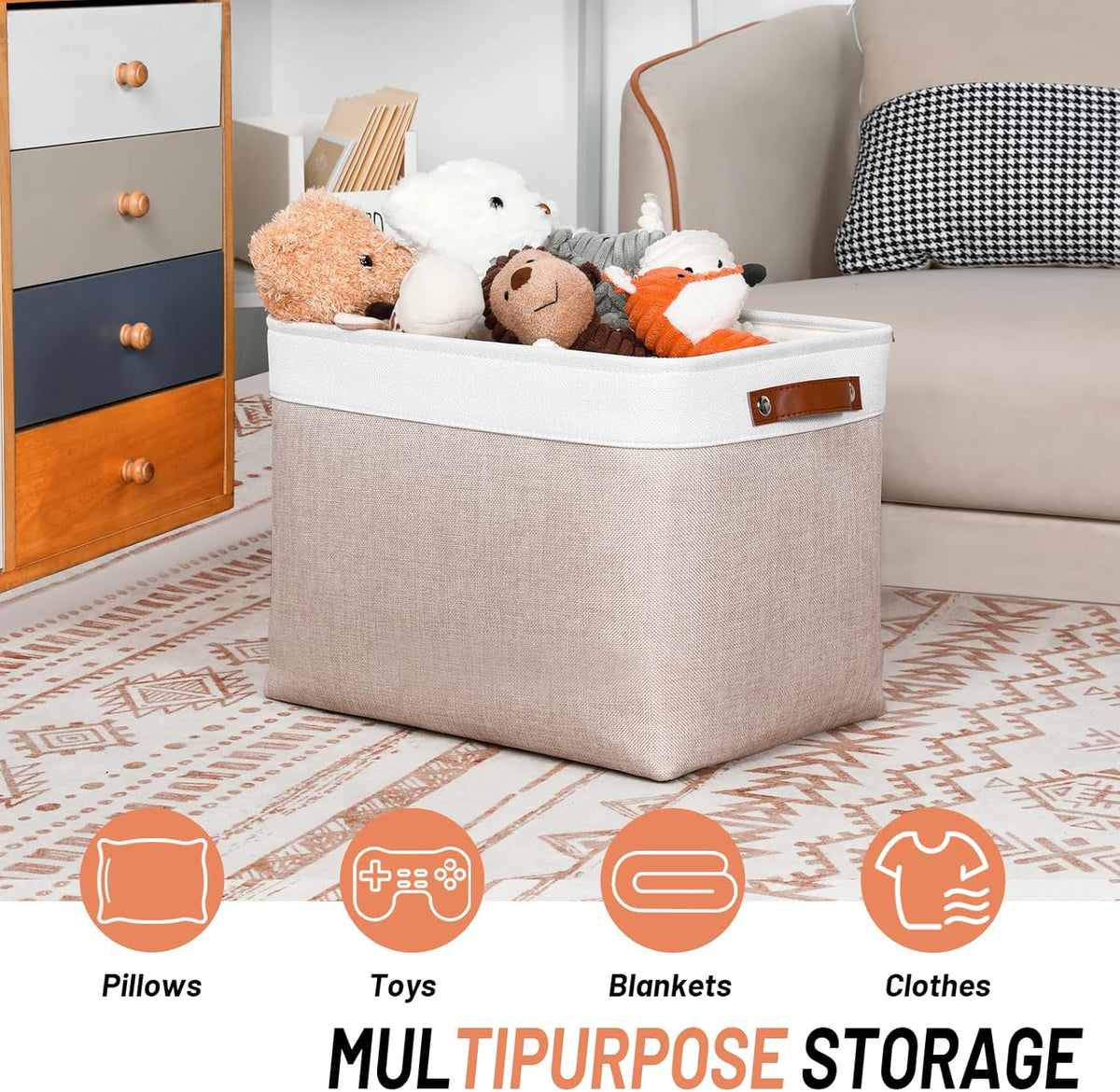 DULLEMELO Fabric Storage Bins, Lining Fabric Baskets For Gifts, Large Storage Baskets for Toys