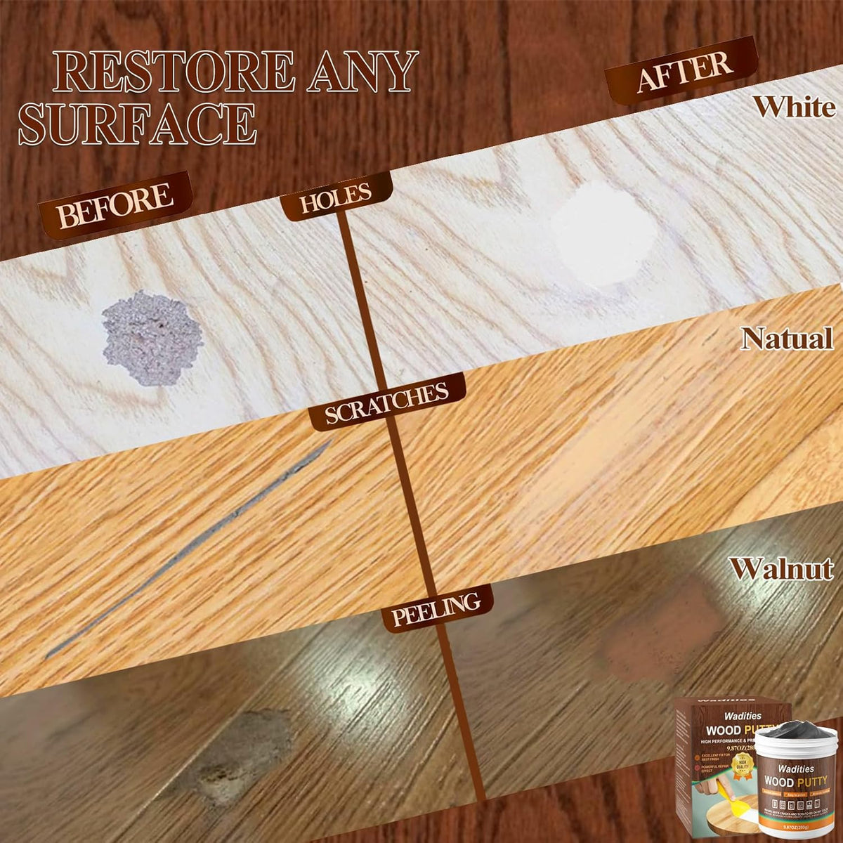 Black Wood Filler, Black Wood Putty, Paintable Stainable Wood Repair Putty, 9.87 Ounce Wood