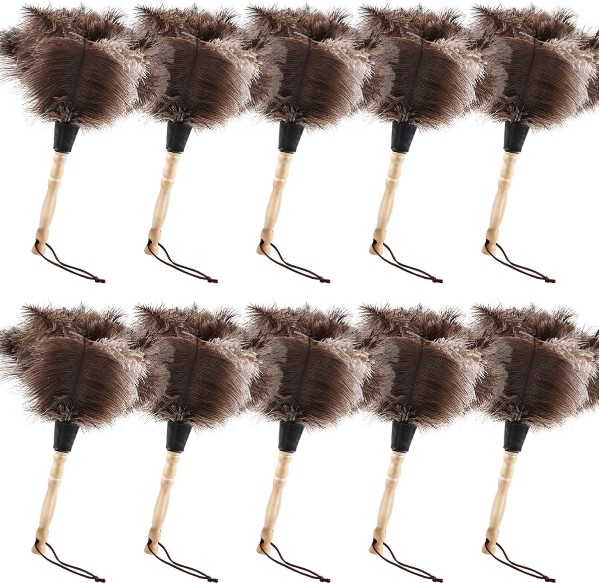 Ostrich Feather Duster 14" Natural Handheld Reusable Feathers Dusters with Wooden Handle for