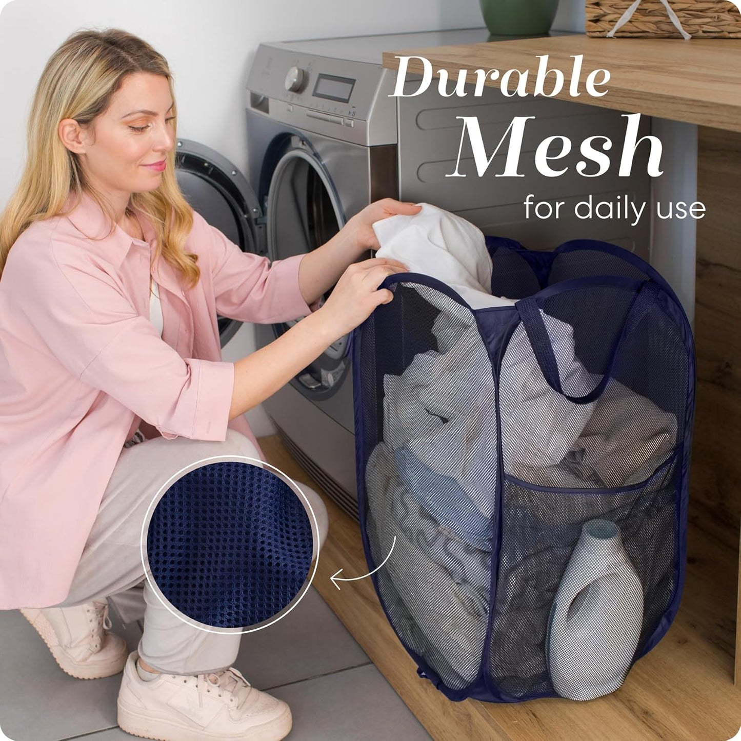 Handy Laundry Collapsible Mesh Pop Up Hamper with Wide Opening and Side Pocket - Breathable