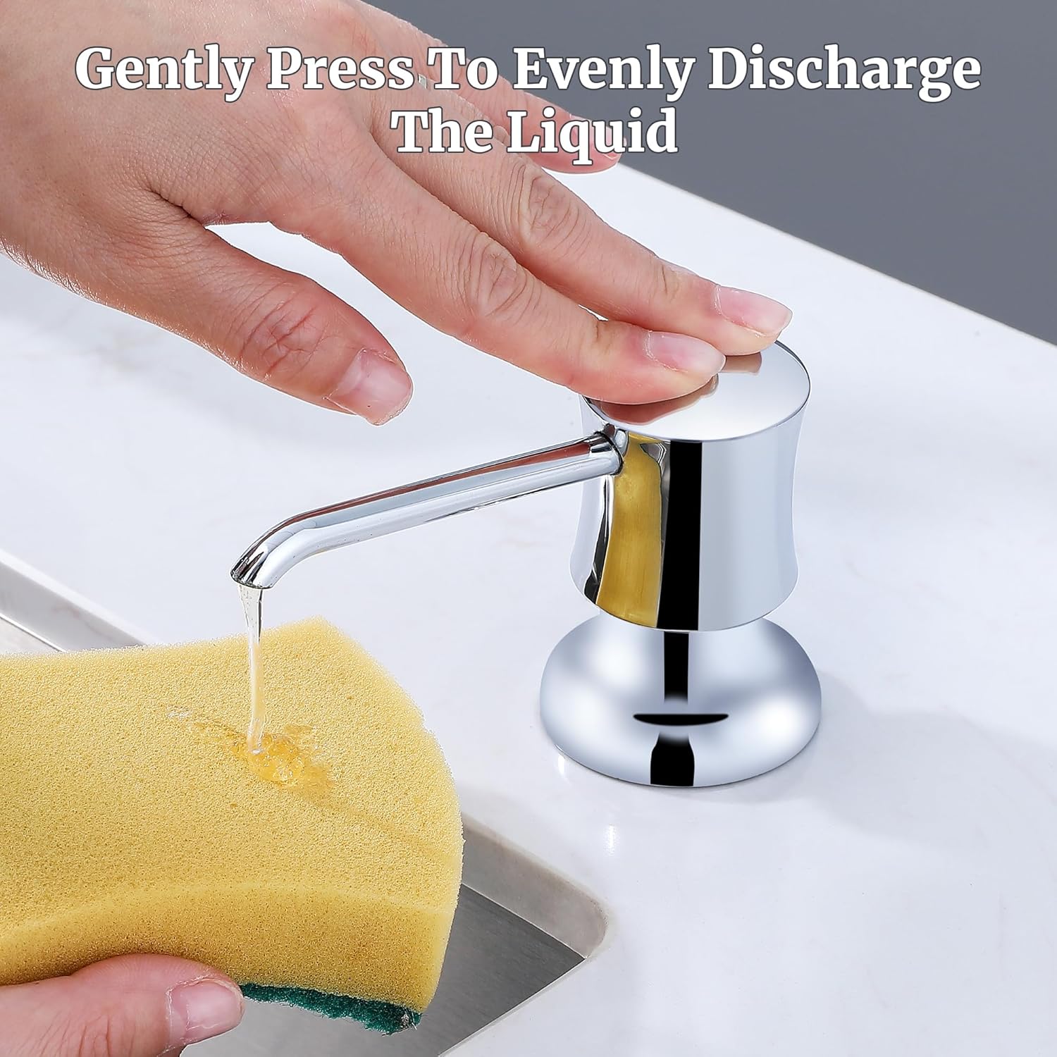 Soap Dispenser for Kitchen Sink Chrome Upgrade Built-in and Refill-from-Top Design with Liquid Hand