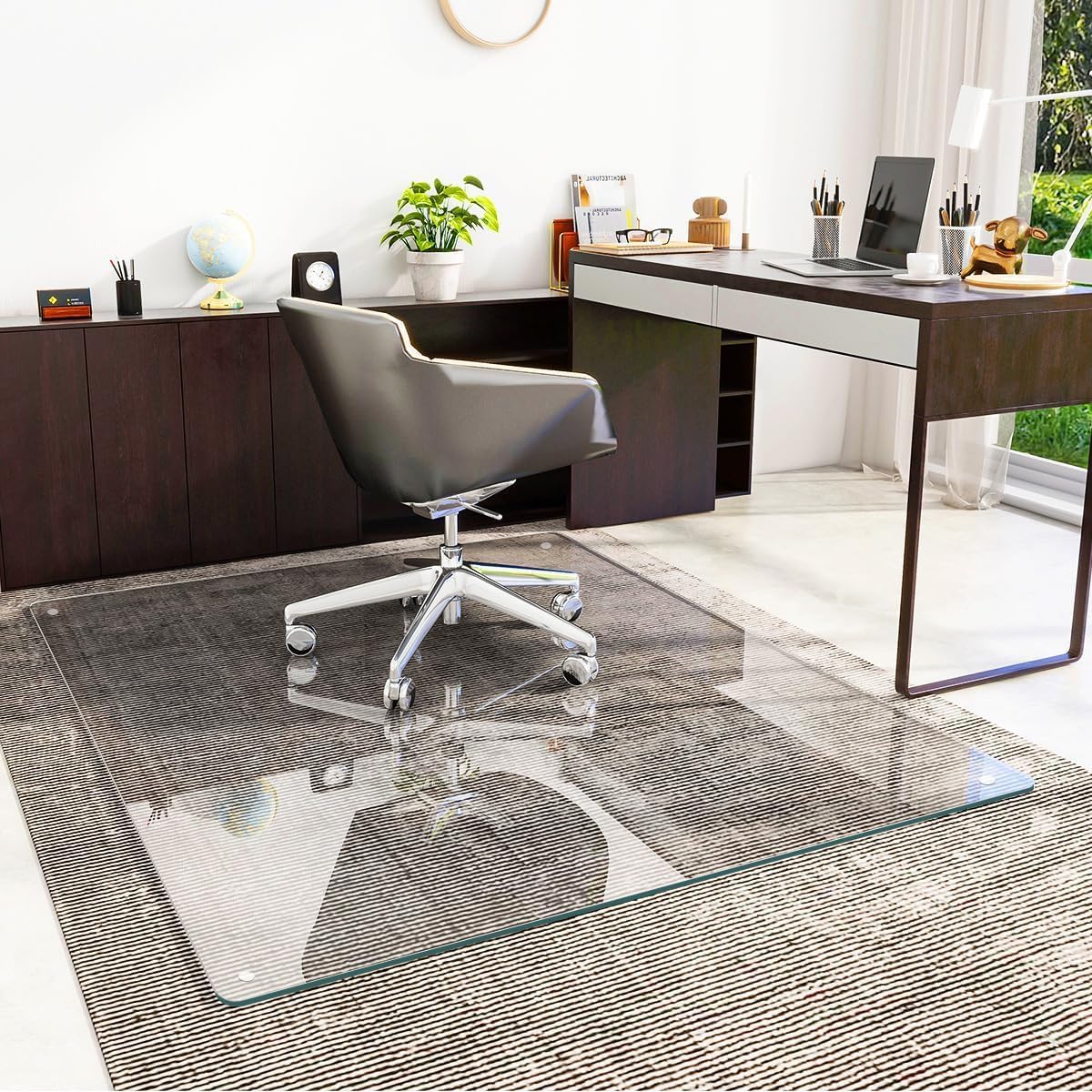 [Tempered Glass] 48" x 60" Glass Chair Mat, Heavy Duty Hard Tempered Glass Mat with Round Corner