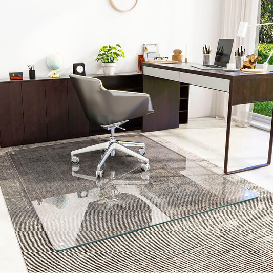 [Tempered Glass] 48" x 60" Glass Chair Mat, Heavy Duty Hard Tempered Glass Mat with Round Corner