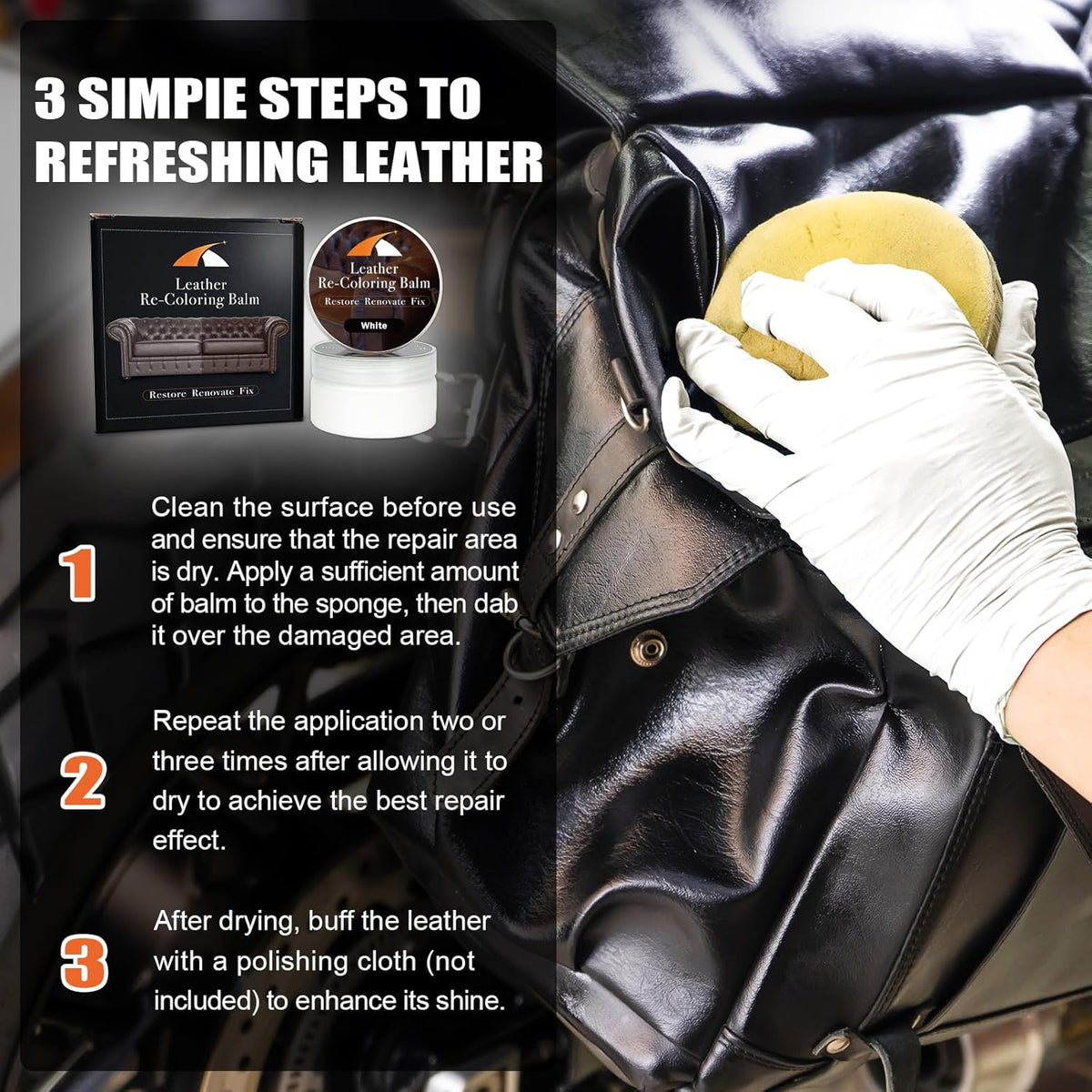 White Leather Repair Kit, White Leather Recoloring Balm, Leather Dye - Restore & Renew Scratch