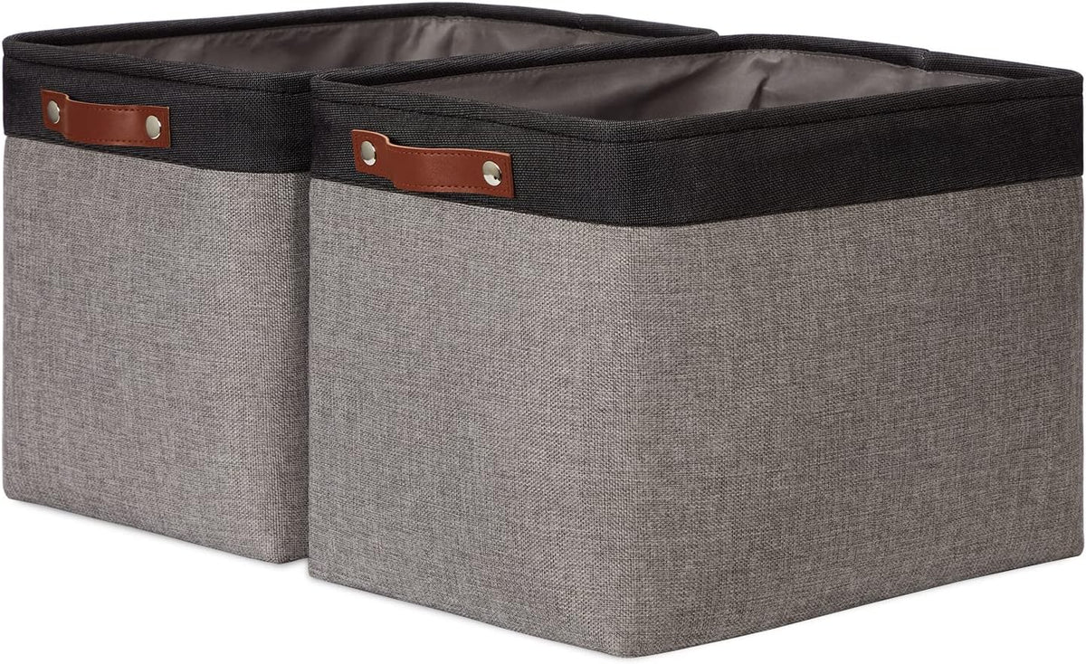 DULLEMELO Storage Bins 16"x12"x12" With Leather Handles for Organizing,Decorative Collapsible