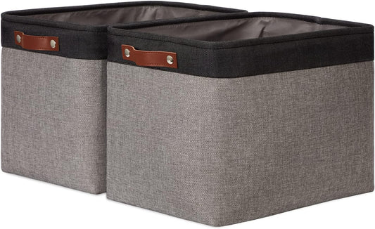 DULLEMELO Storage Bins 16"x12"x12" With Leather Handles for Organizing,Decorative Collapsible