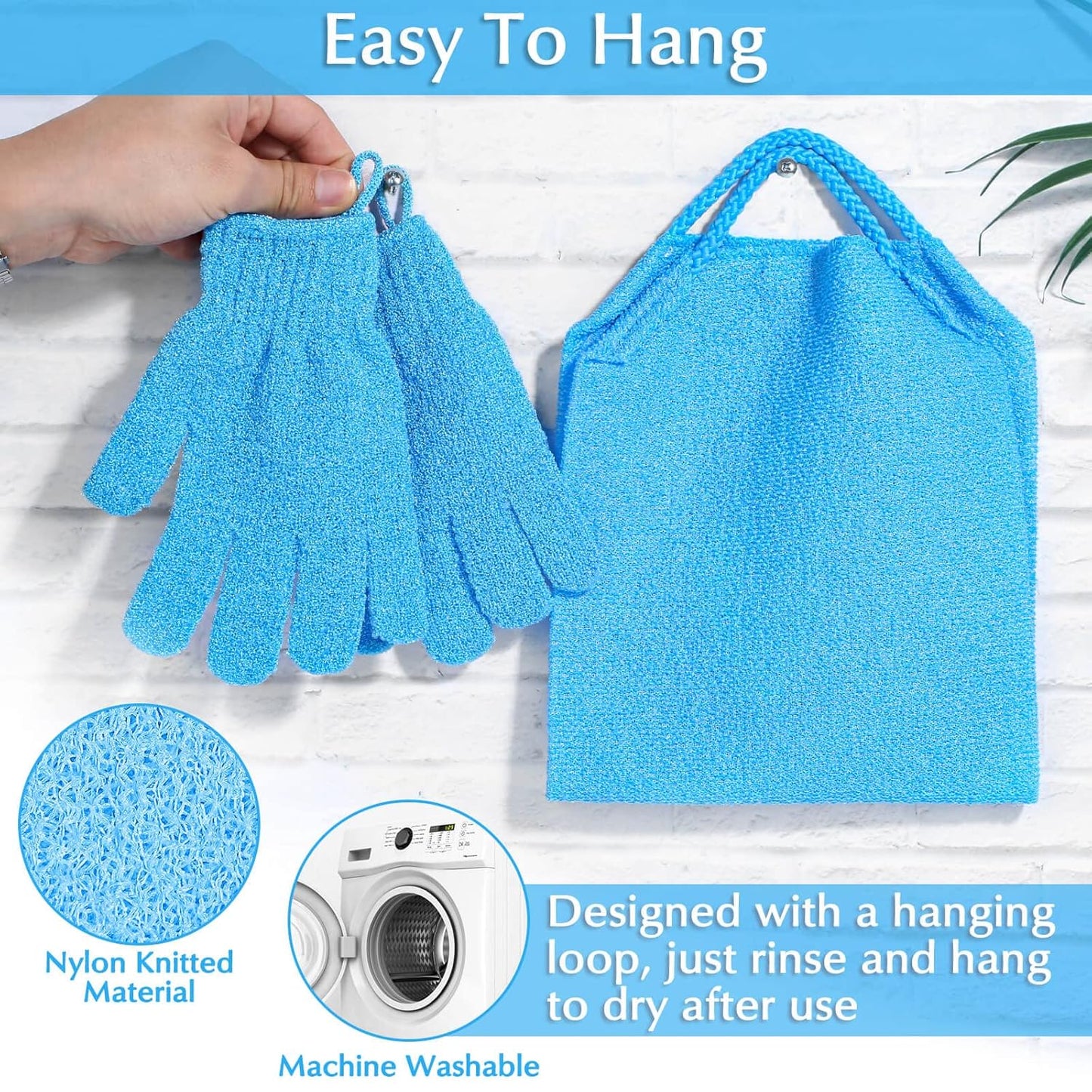 Anezus Exfoliating Back Scrubber Bath Gloves Set, Exfoliating Shower Towel with Shower Gloves for