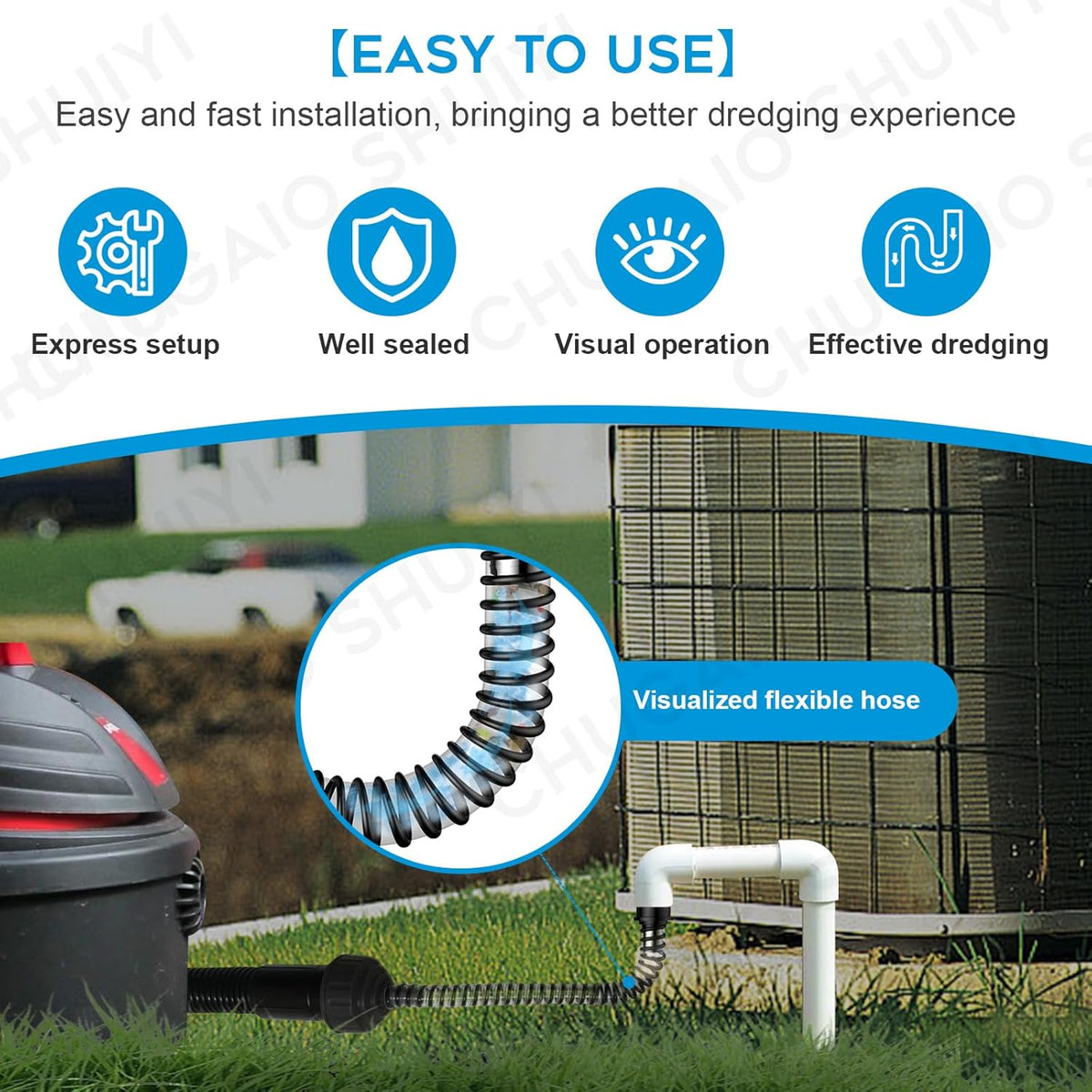 AC Drain Line Cleaner；AC Drain Line Cleaner Adapter Evacuates & Unclog AC Drain Line - HVAC to PVC