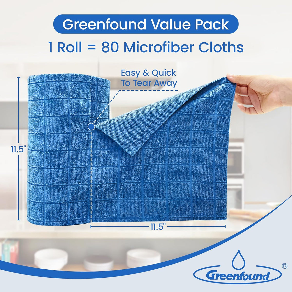 Greenfound Microfiber Cleaning Cloth Roll -80 Pack,Tear Away Towels for Car,Reusable Paper Towels
