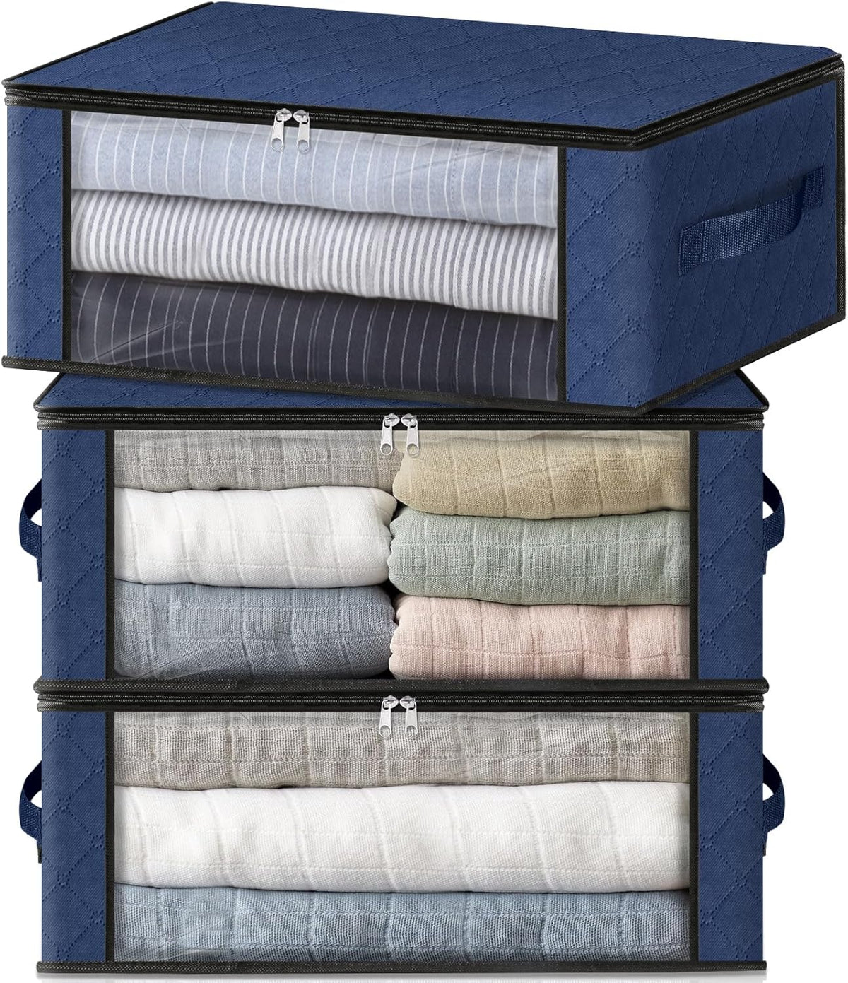 HomeHacks Storage 3-Pack Clothes Organizer Storage Bags Foldable Storage Box with Large Clear