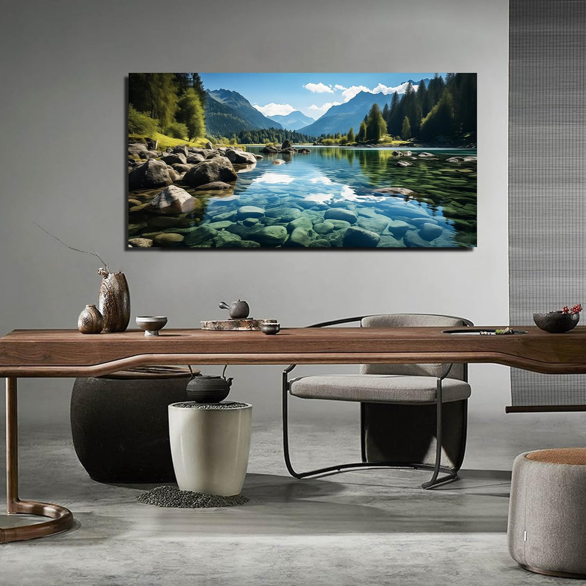 GUGIKA Landscape Wall Art for Living Room, Mountain and Lake Wall-Decor for Bedroom, Natural