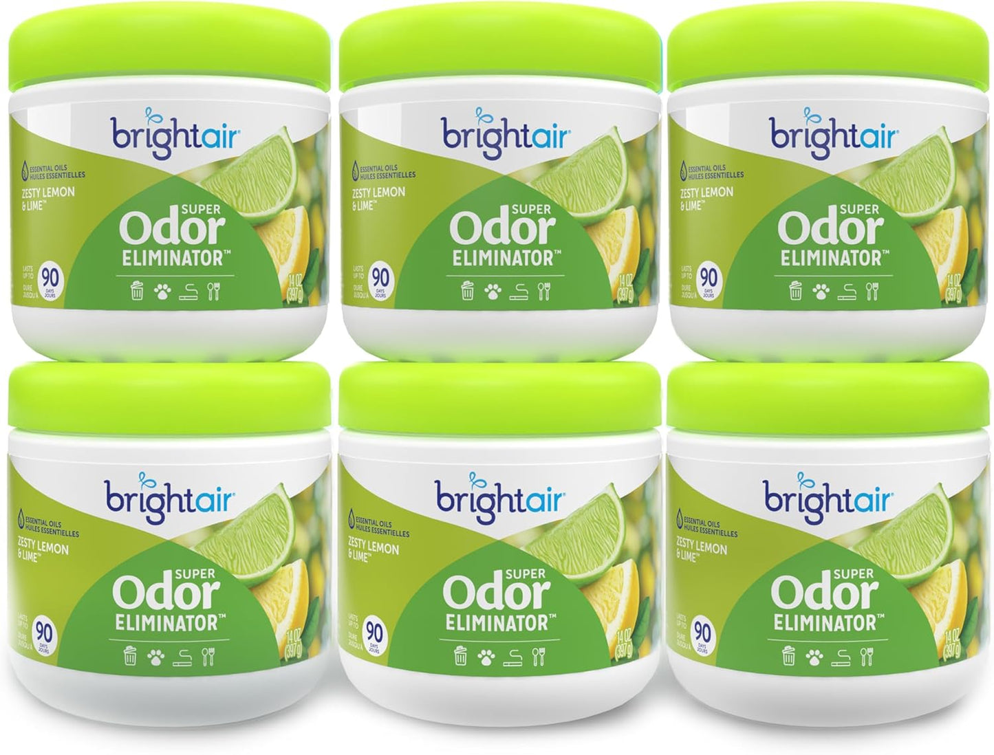 Bright Air 14 oz. Super Odor Eliminator, For Medium-Size Spaces, Zesty Lemon & Lime Scent, Case of