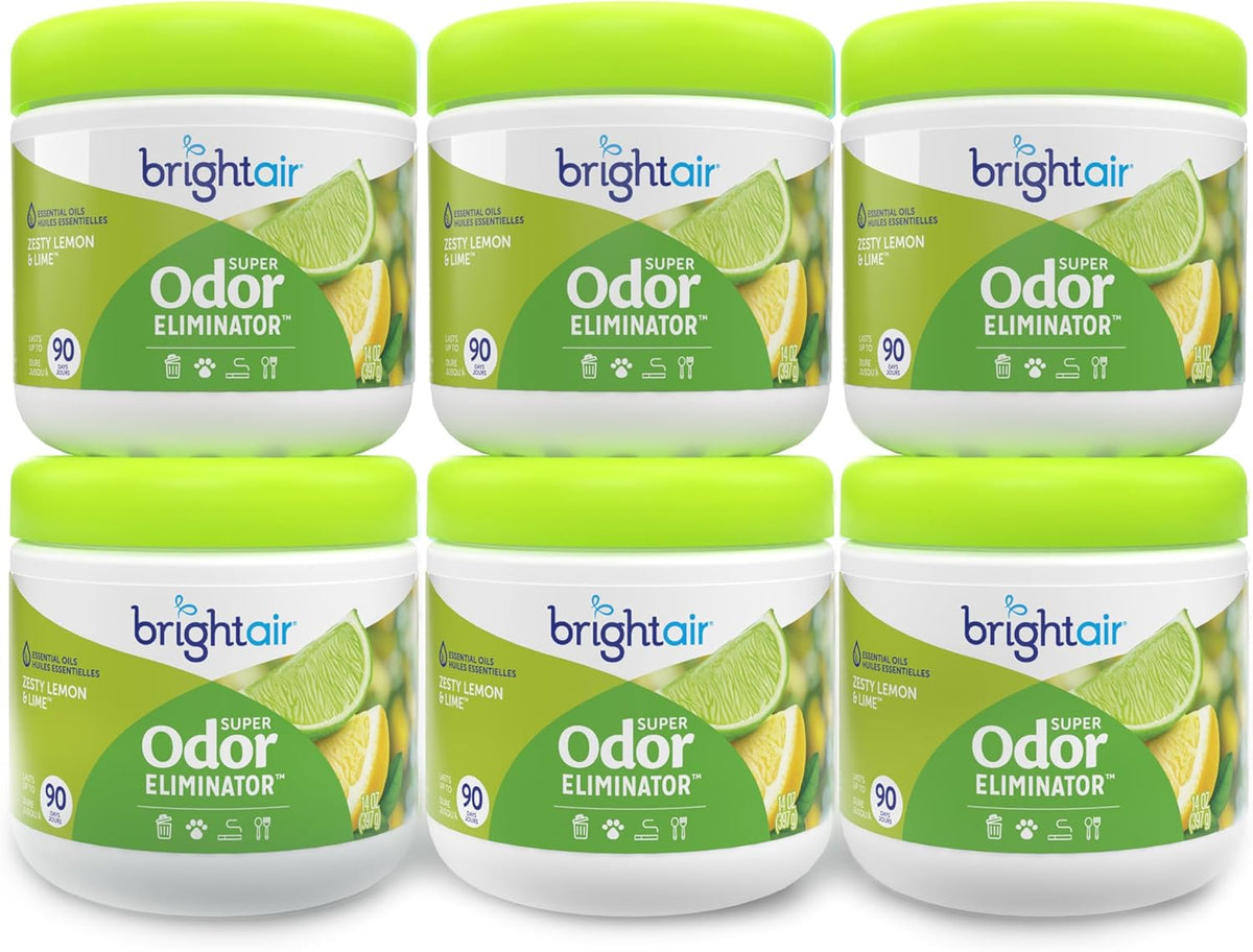 Bright Air 14 oz. Super Odor Eliminator, For Medium-Size Spaces, Zesty Lemon & Lime Scent, Case of