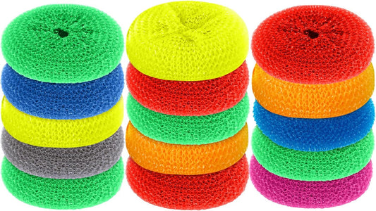 Blulu Plastic Dish Scrubbers for Dishes Pot Round Nylon Pad, Mesh Scouring Non Scratch Pads(Rainbow