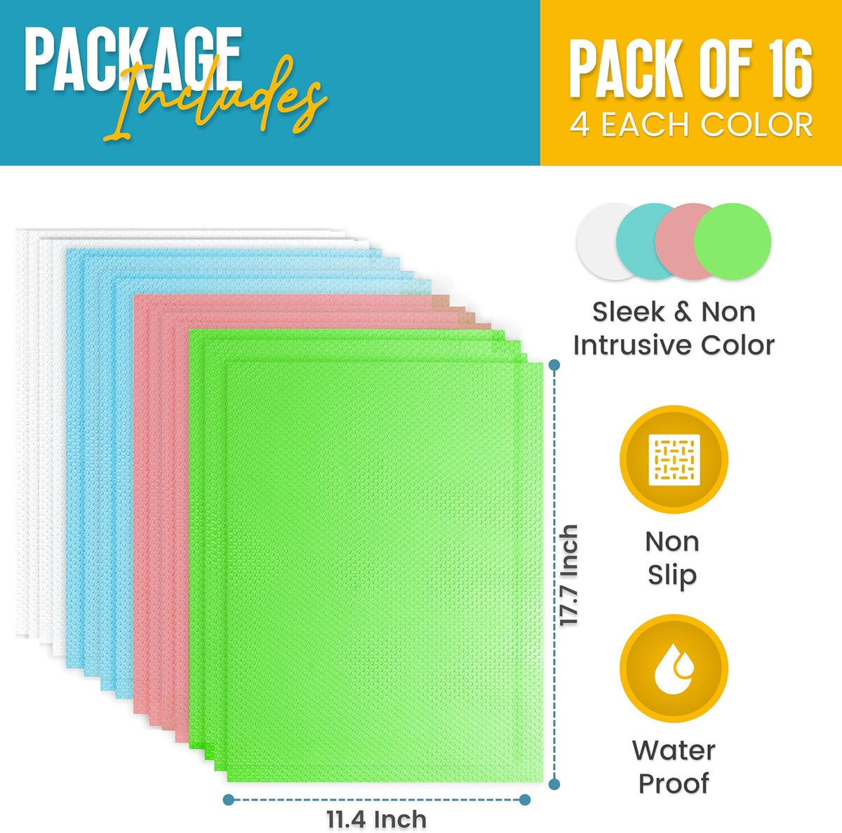 Refrigerator Liners for Shelves (16 Pack) by Linda’s Essentials - Non-Adhesive Shelf or Drawer