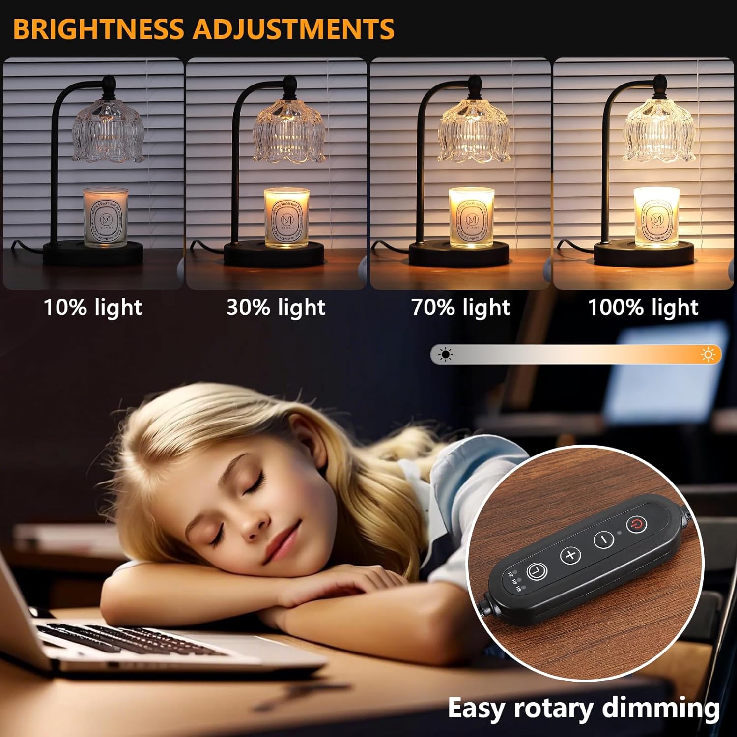 Black Candle Warmer Lamp with Timer and Dimmer,Flameless Wax Melt Warmer for Jar Candles with 2