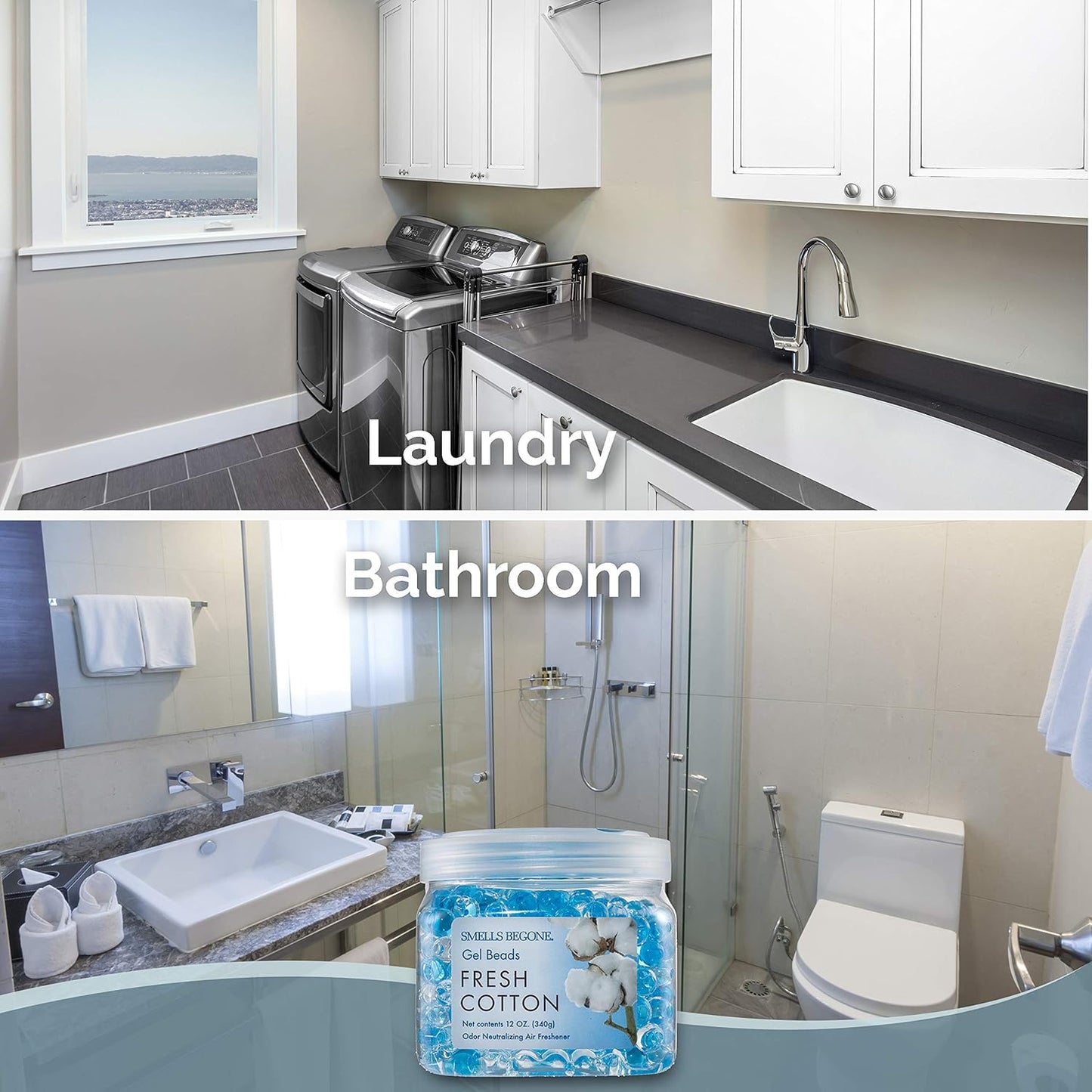 SMELLS BEGONE Odor Eliminator Gel Beads - Air Freshener - Eliminates Odor in Bathrooms, Cars