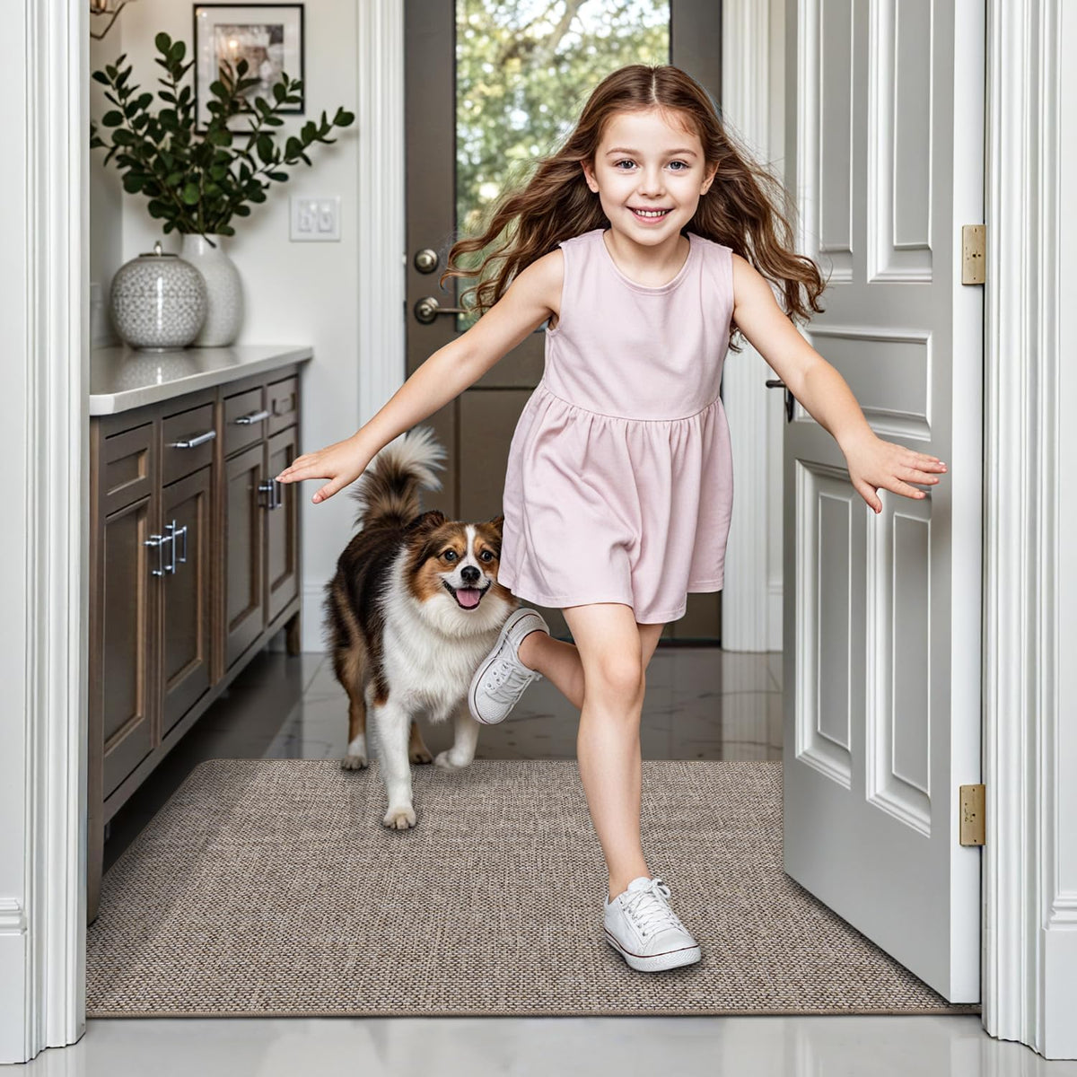 LUMI Ultra Thin Door Mat for Entryway, 32"x48" Low Profile Non Slip Rubber Backing Indoor Doormat