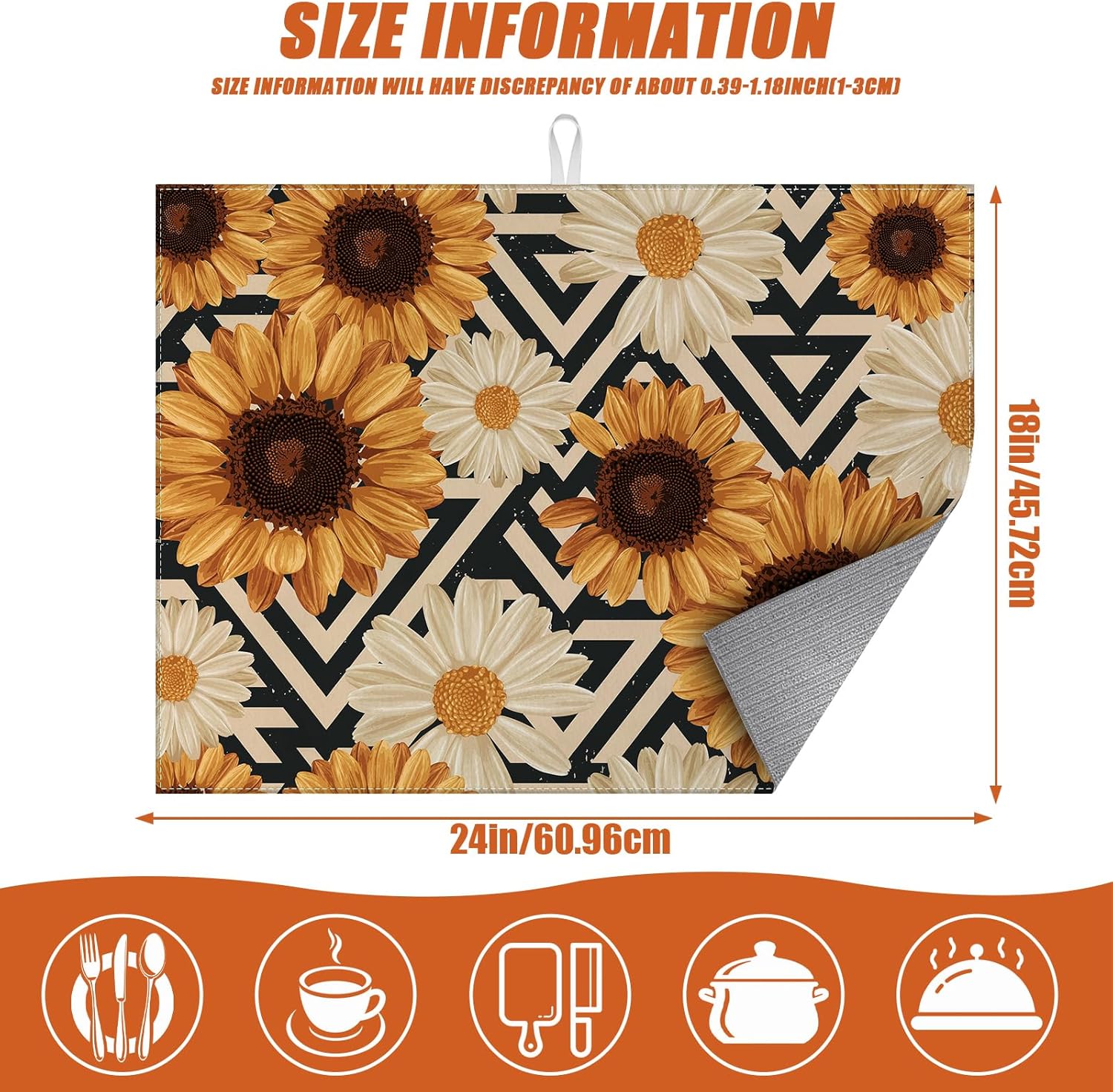 Vintage Sunflower Daisy Dish Drying Mat for Kitchen Counter Microfiber Absorbent Dish Kitchen