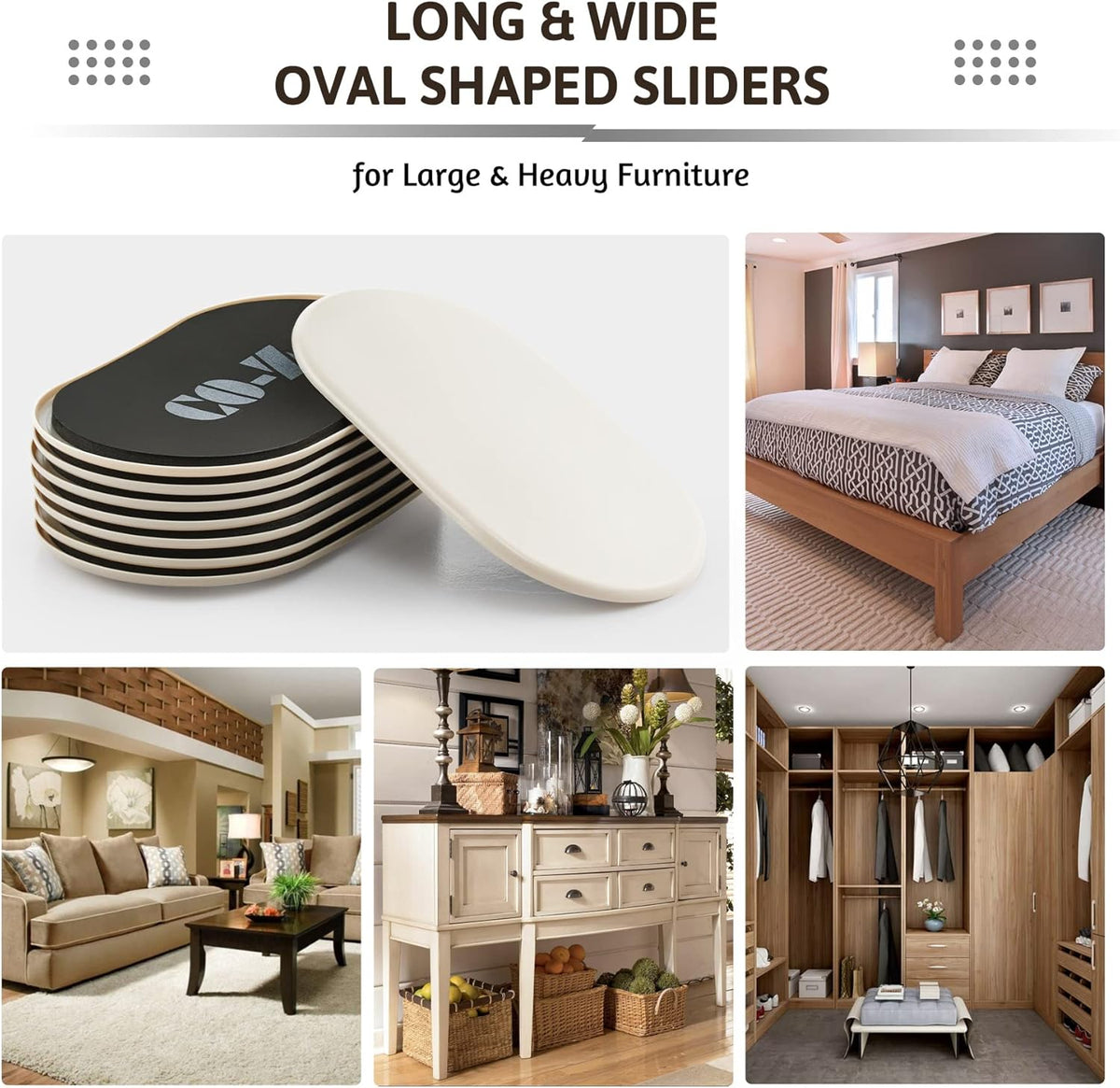 CO-Z Large Furniture Sliders - 8 Pack, 6" x 9 1/2" Oval Reusable Furniture Sliders for Carpet