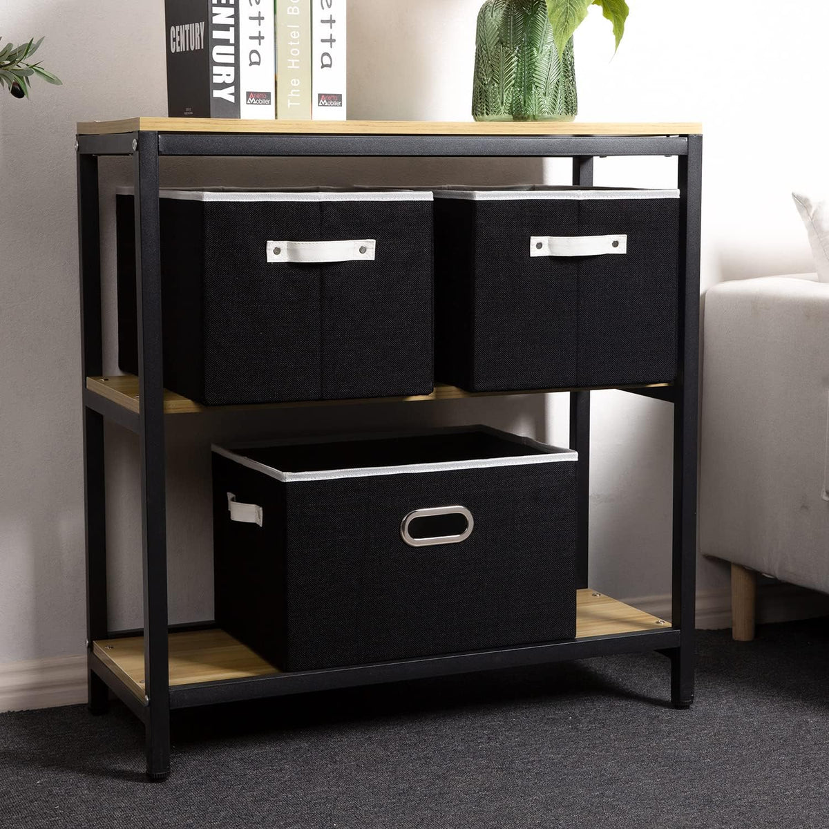 PRANDOM Larger Collapsible Storage Bins for Closet [3-pack] Decorative Linen Fabric Storage Baskets