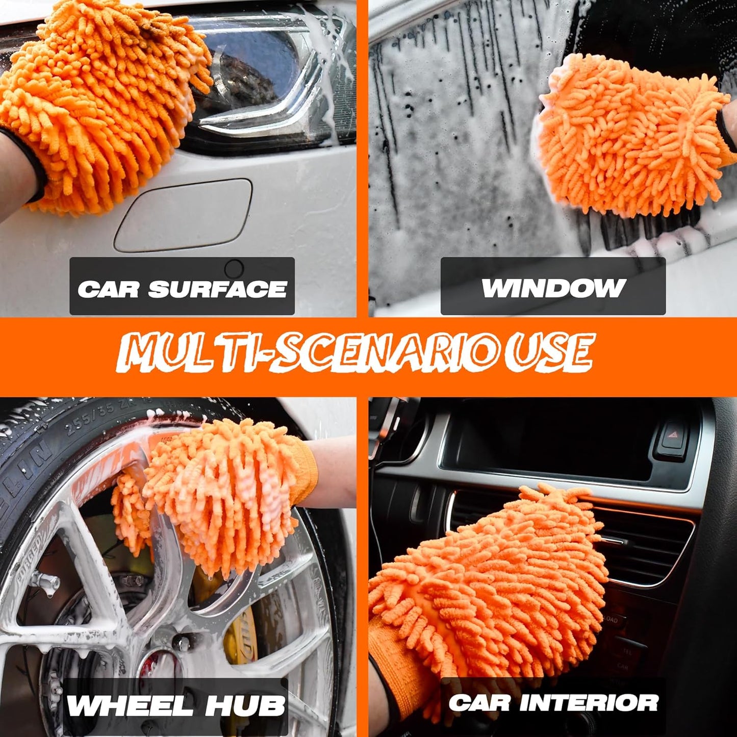 Raeyuan Car Wash Mitt Microfiber 3 Pack Scratch Proof & Lint-Free Wash Mitt for Cars, SUVs, Trucks