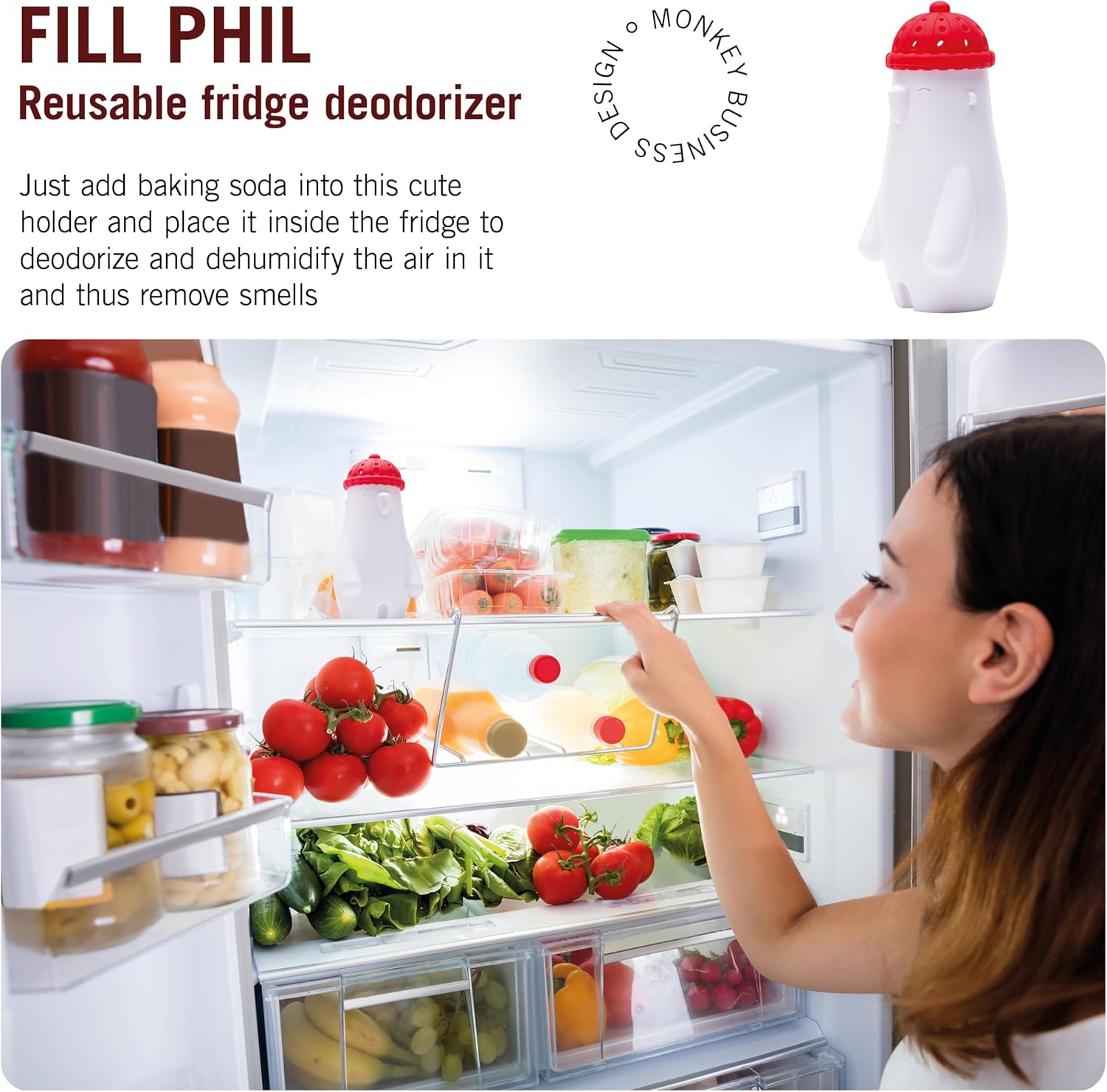 Monkey Business Fill Phil Refrigerator Deodorizer, Baking Soda Container, Baking Soda Fridge