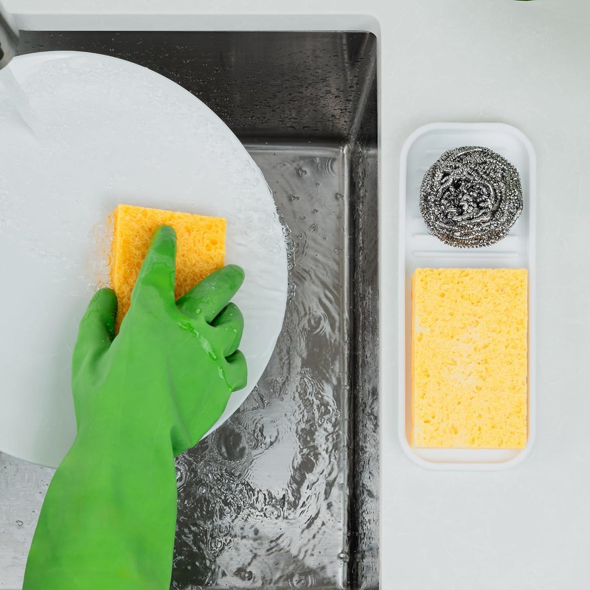 Zulay Kitchen (9x3.5) Silicone Sponge Holder for Kitchen Sink - Flexible Multipurpose Soap Tray