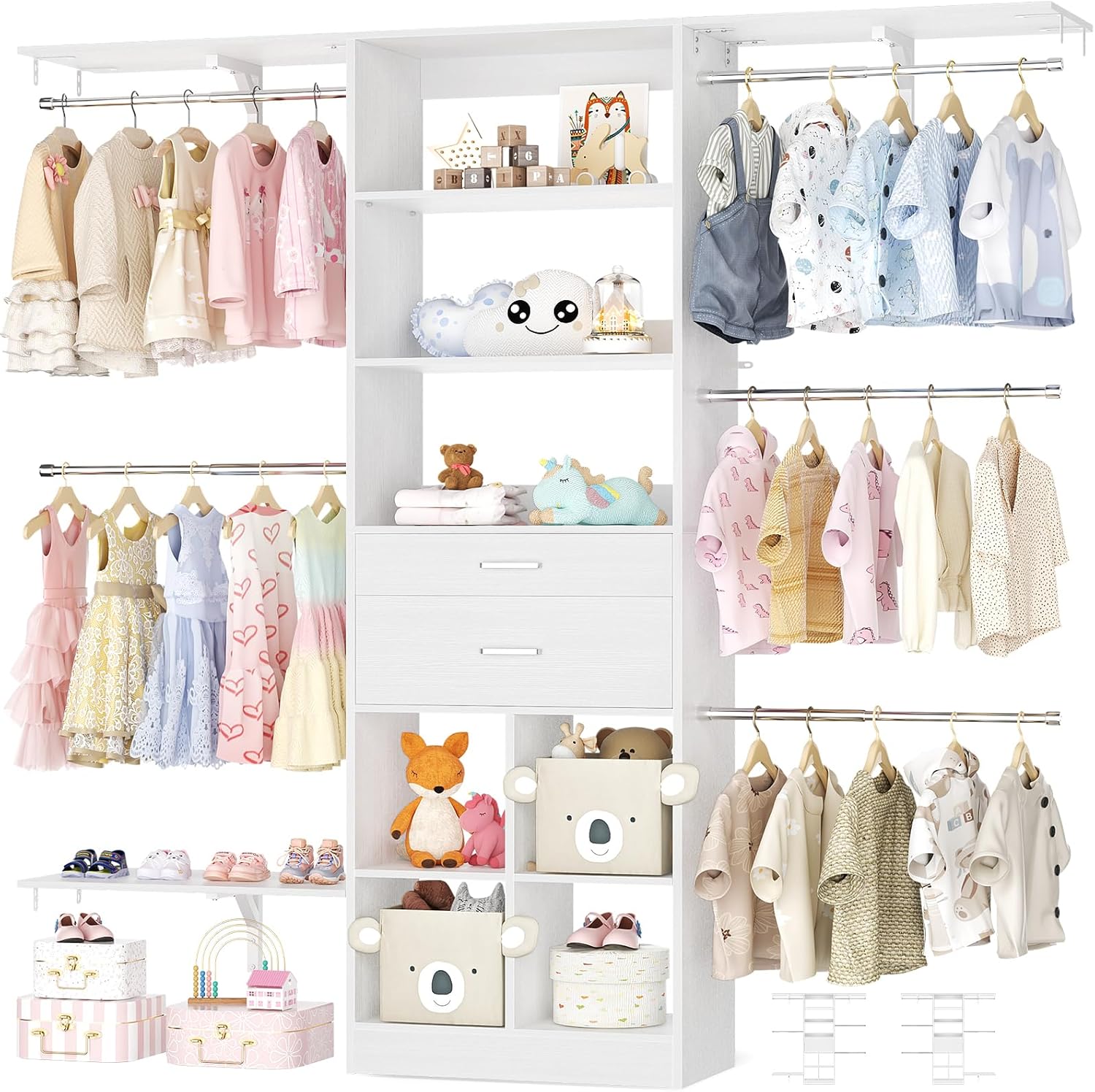 5FT Small Closet System, Baby Closet Organizer System with Wooden Drawers, 60 Inches Walk In Closet