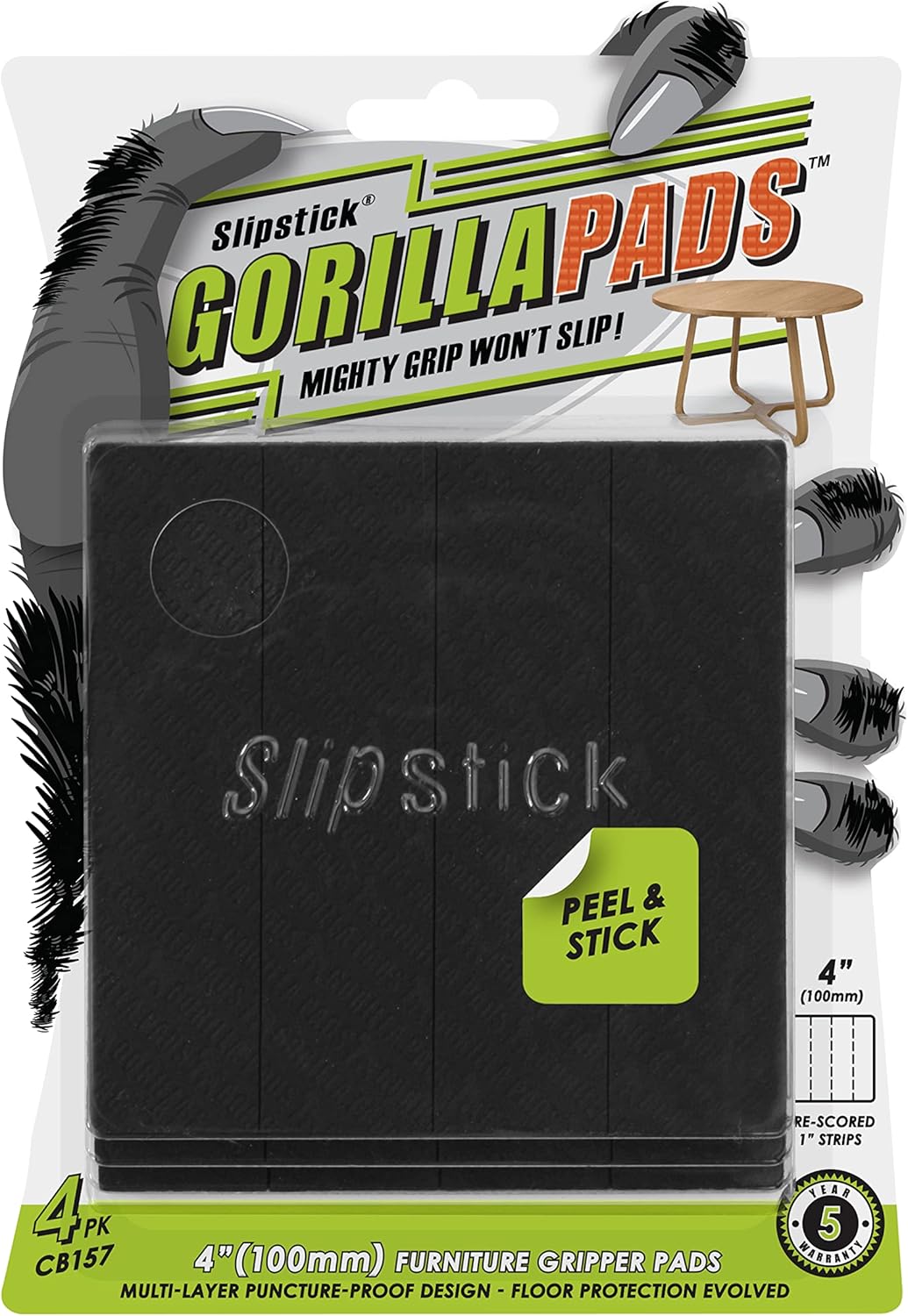 Slipstick GorillaPads Non Slip Furniture Pads/Gripper Feet Floor Protectors (Set of 4) Premium 4