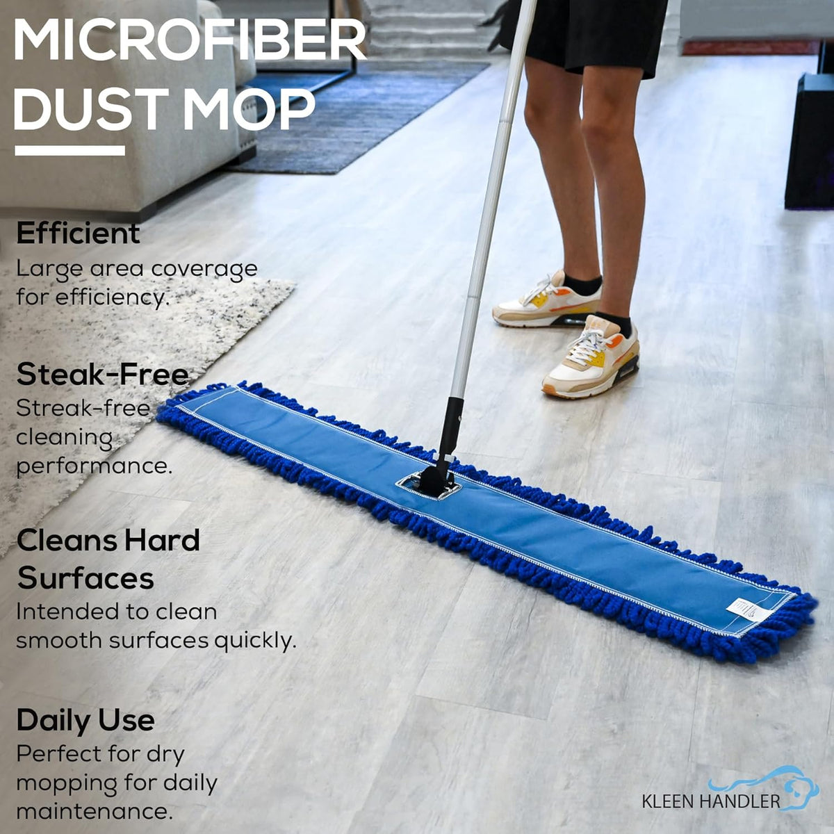 KLEEN HANDLER 48 Inch Microfiber Dust Mop, X-Large Washable Commercial, Sweeper, Janitorial Head