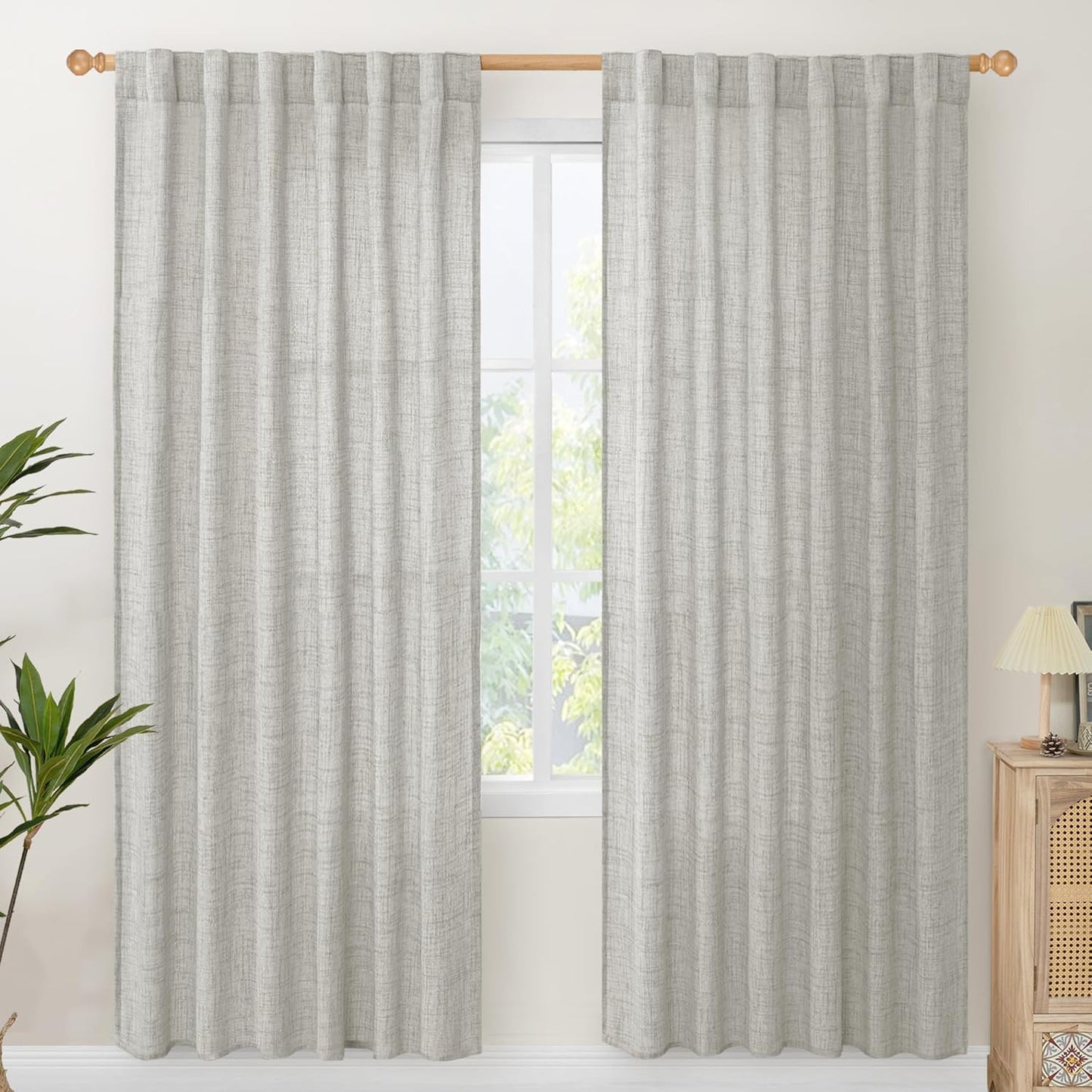 YoungsTex Light Grey Linen Curtains 78 Inch Length for Living Room, Light Filtering Semi Sheer